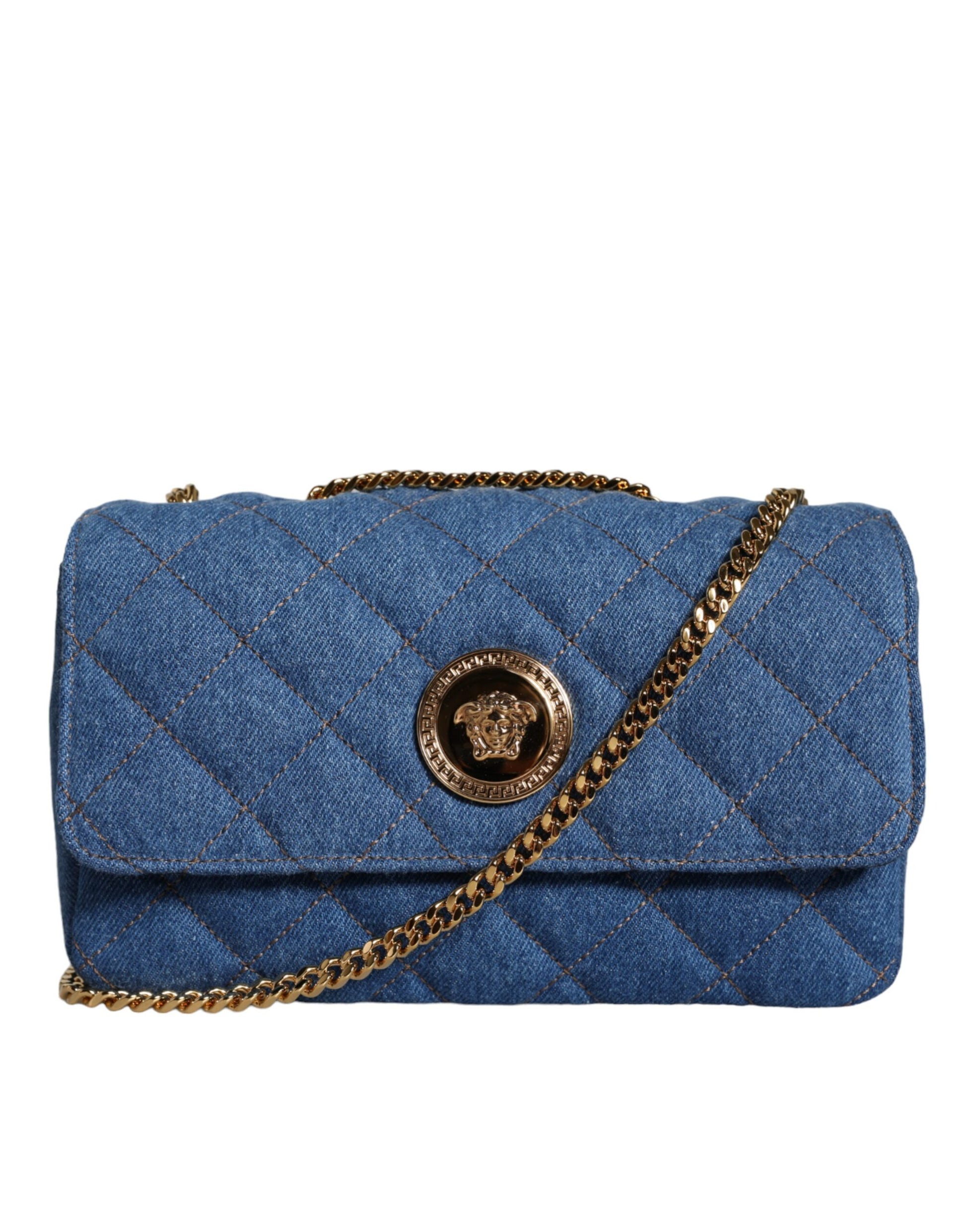 Blaue gesteppte Umhängetasche aus Denim-Leder
