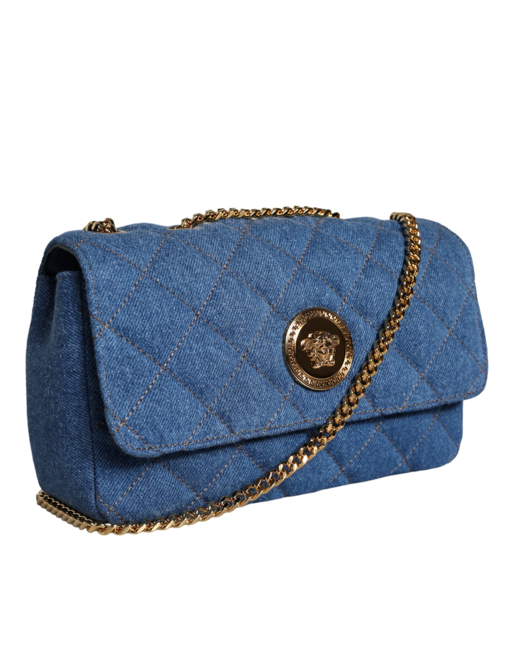 Blaue gesteppte Umhängetasche aus Denim-Leder