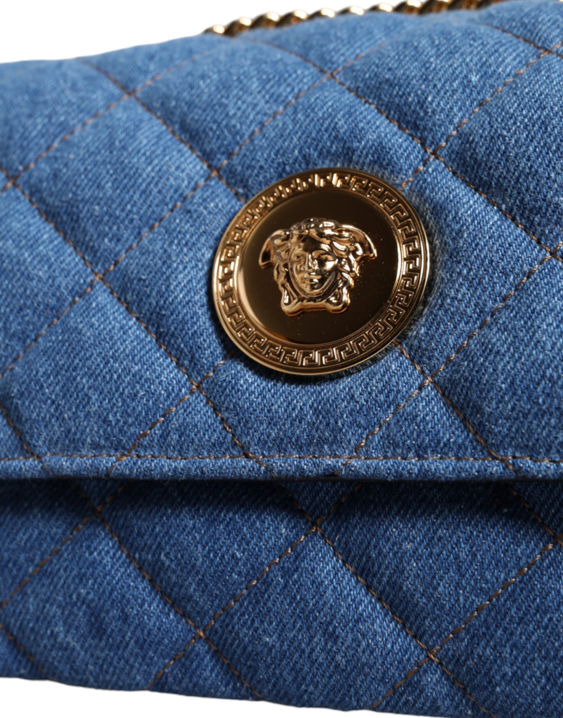 Blaue gesteppte Umhängetasche aus Denim-Leder