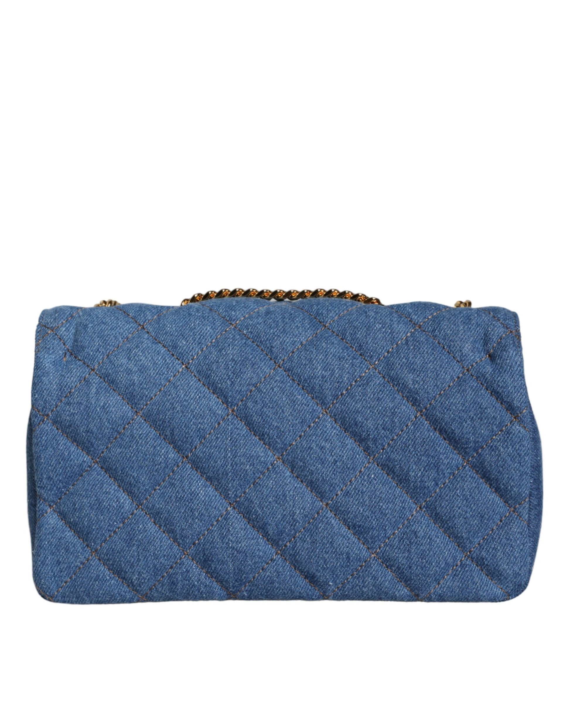 Blaue gesteppte Umhängetasche aus Denim-Leder