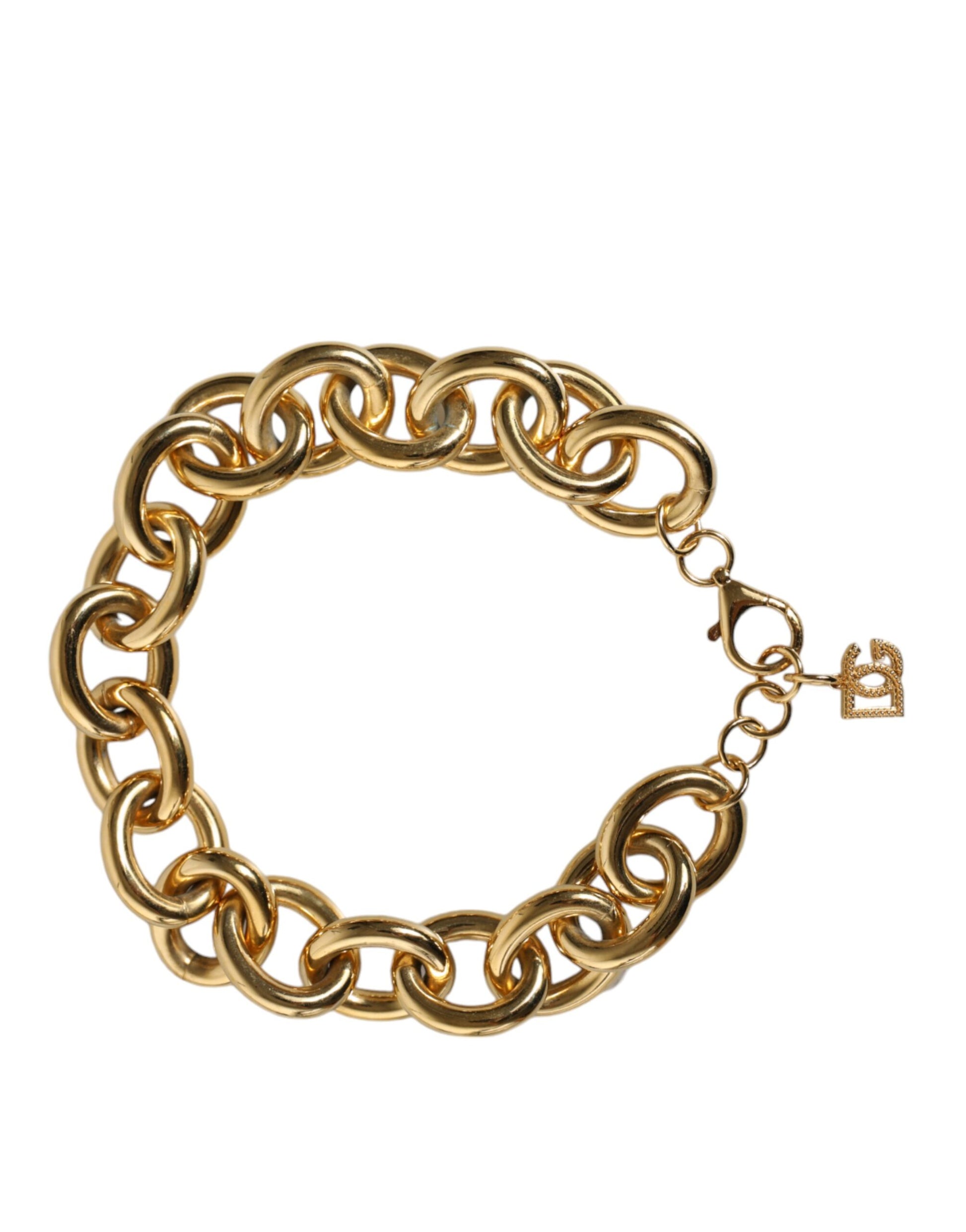 Goldfarbenes Maxi-Kettenarmband aus Messing mit Karabinerverschluss und Logo