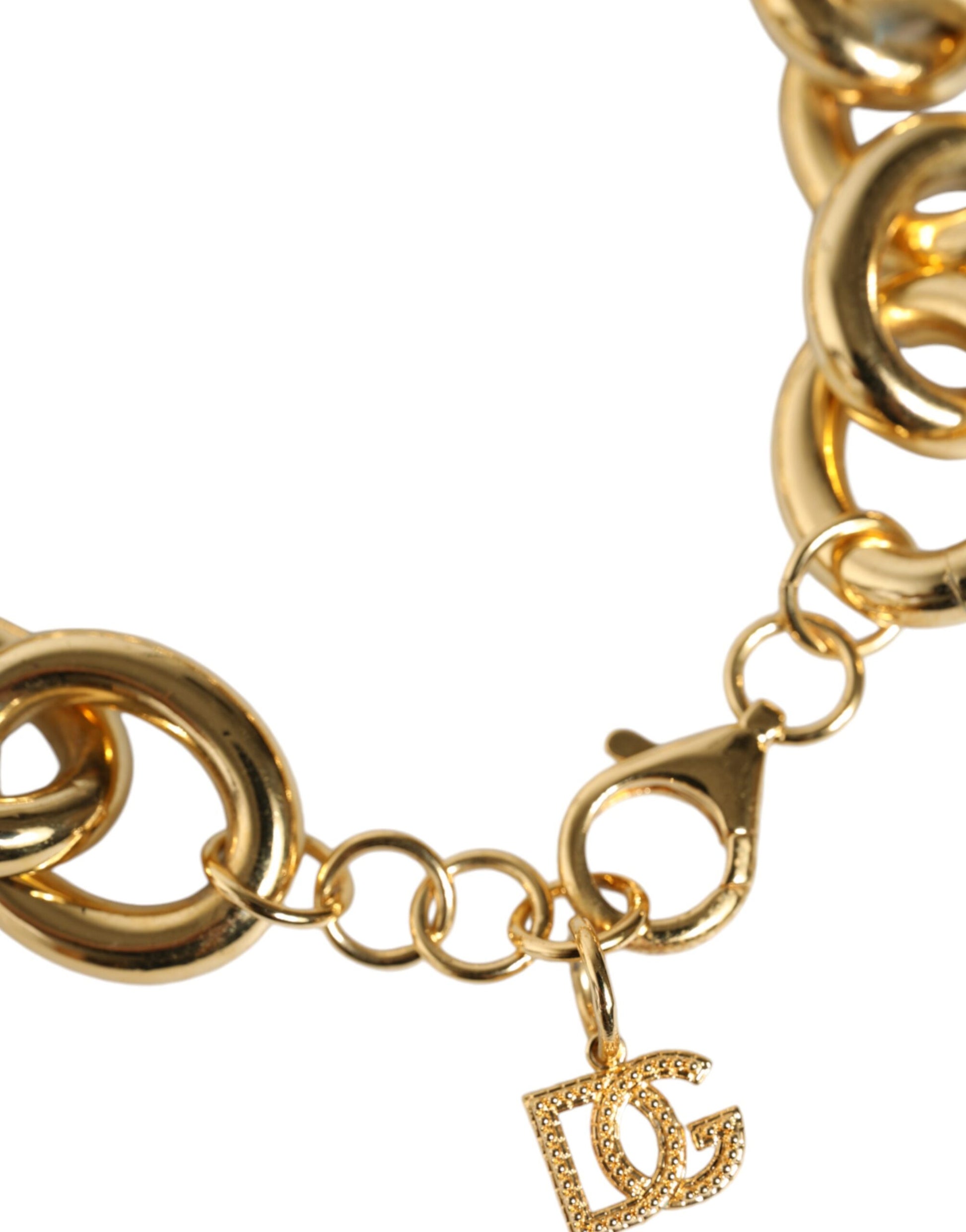 Goldfarbenes Maxi-Kettenarmband aus Messing mit Karabinerverschluss und Logo