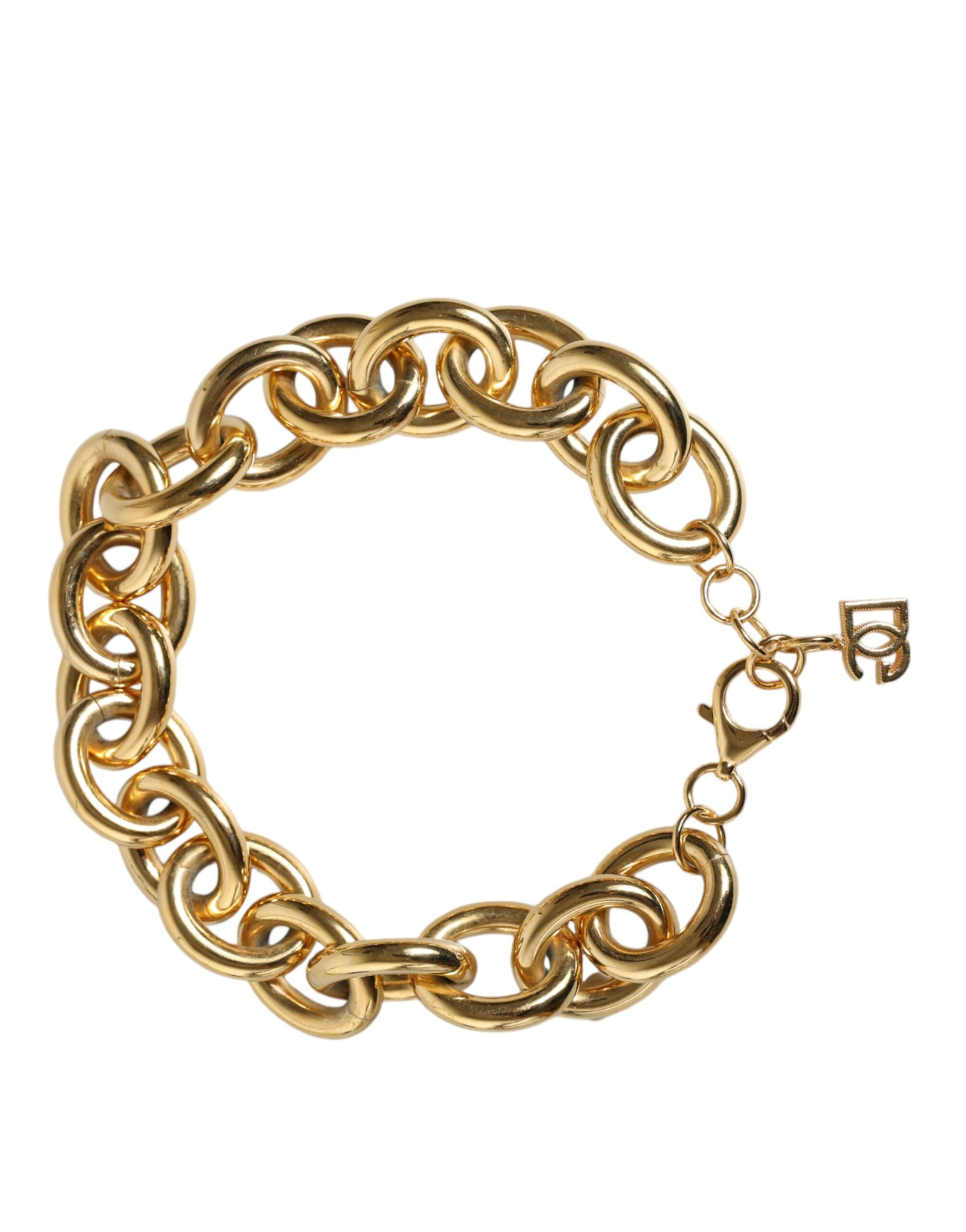 Goldfarbenes Maxi-Kettenarmband aus Messing mit Karabinerverschluss und Logo