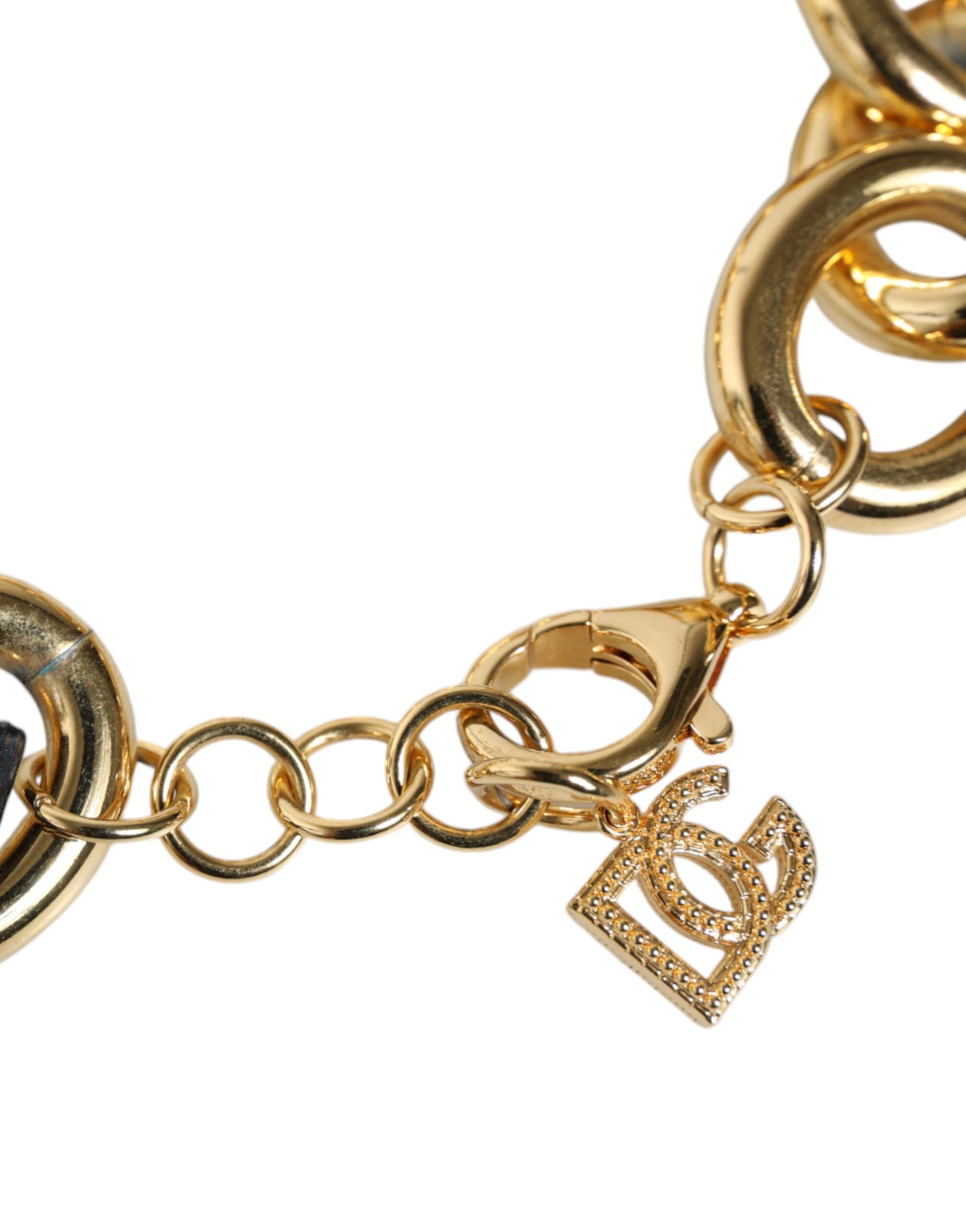 Goldfarbenes Maxi-Kettenarmband aus Messing mit Karabinerverschluss und Logo