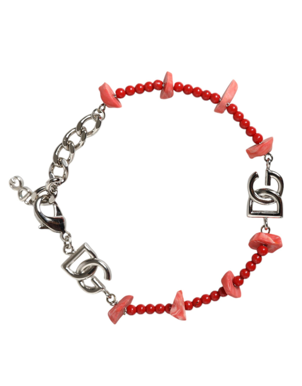 Silberfarbenes Kettenarmband mit DG-Logo und Messingperlen