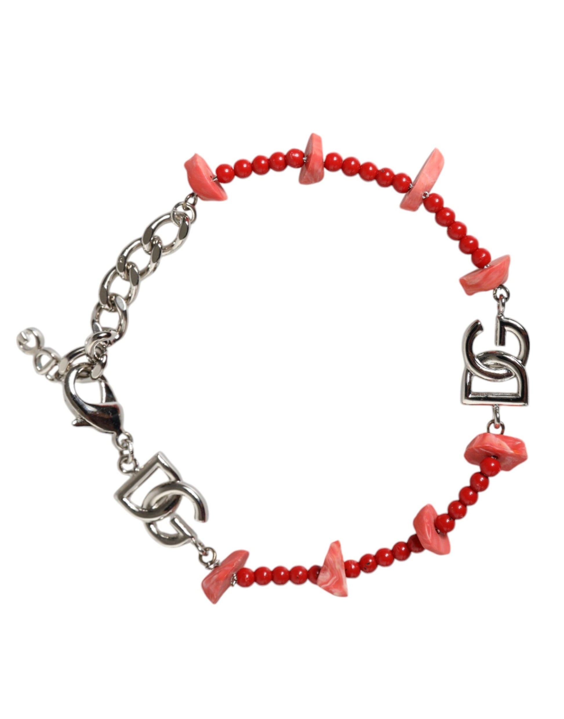 Silberfarbenes Kettenarmband mit DG-Logo und Messingperlen