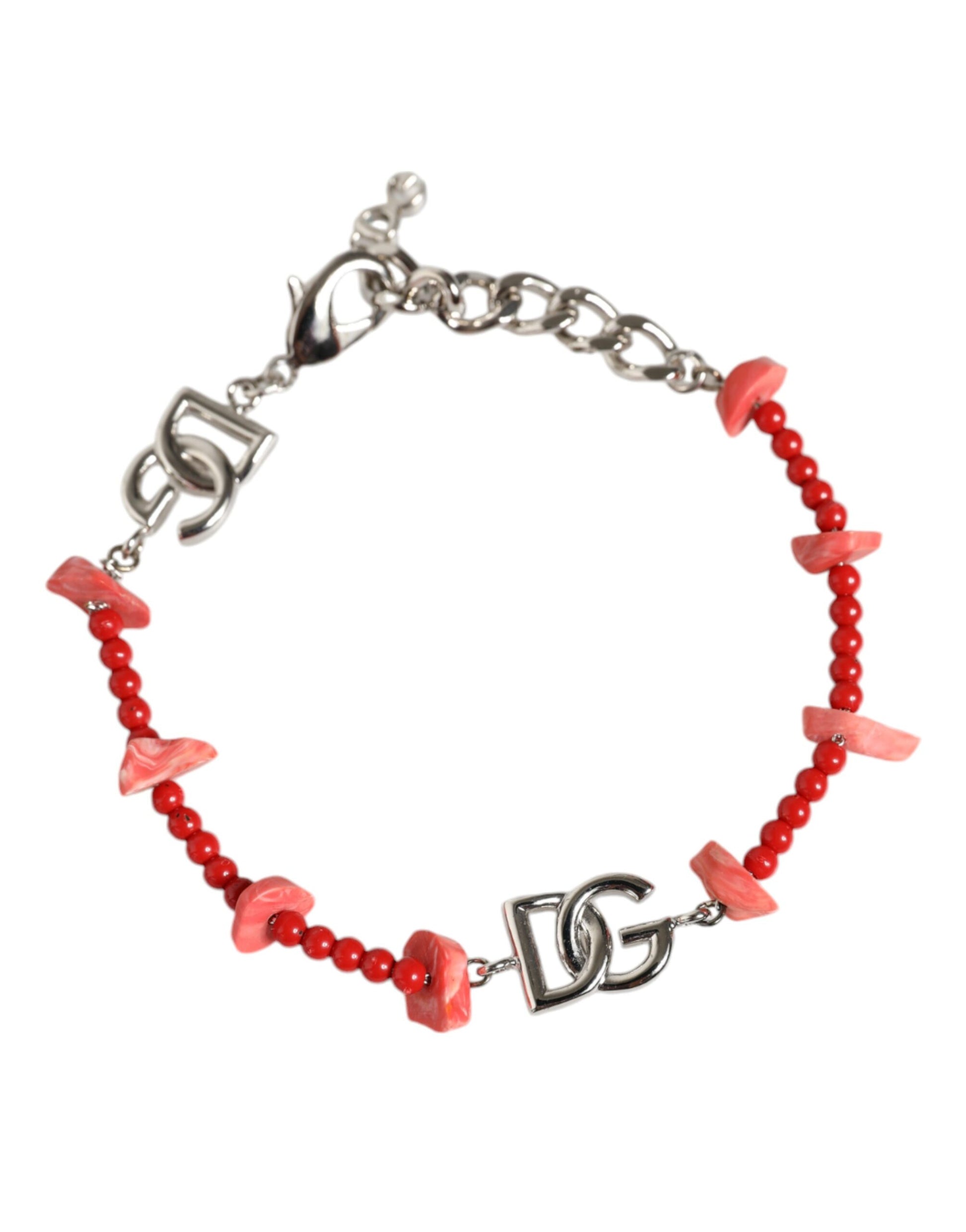 Silberfarbenes Kettenarmband mit DG-Logo und Messingperlen