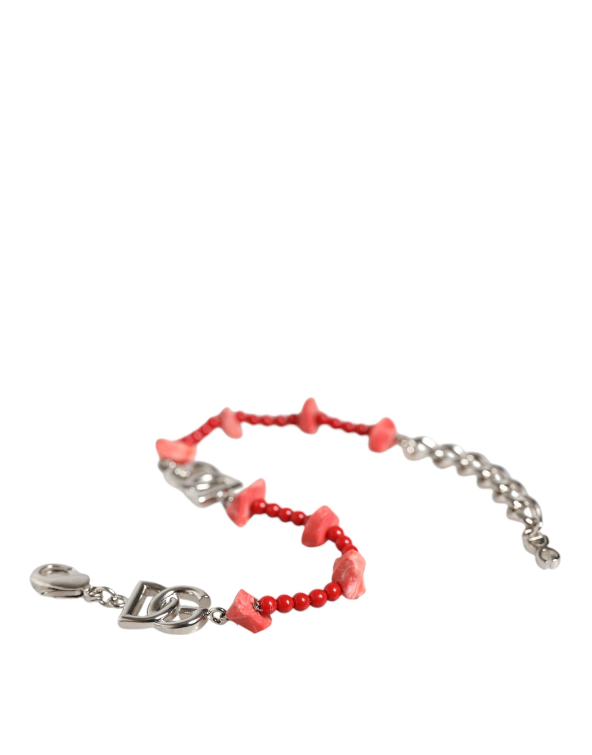 Silberfarbenes Kettenarmband mit DG-Logo und Messingperlen