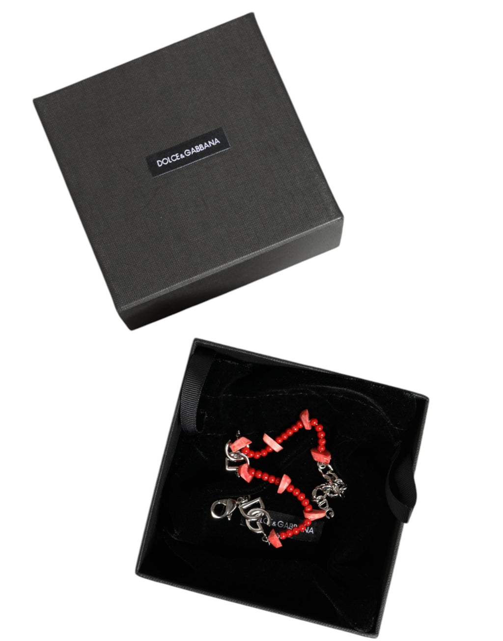Silberfarbenes Kettenarmband mit DG-Logo und Messingperlen