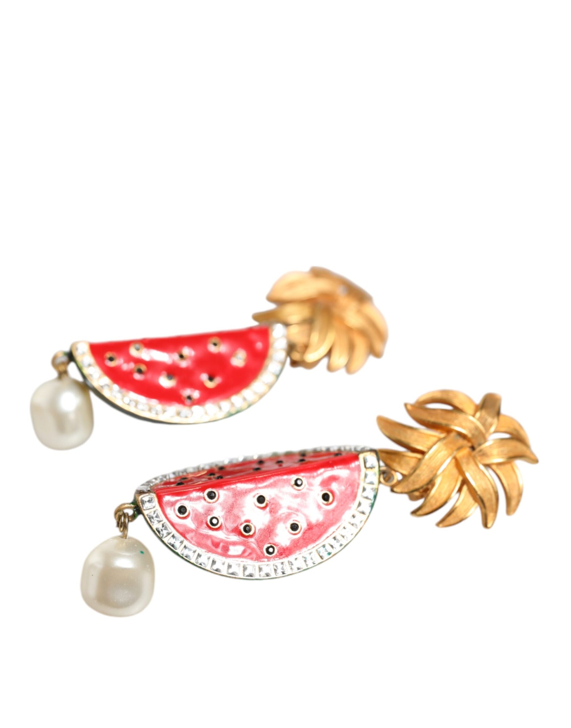 Rote Wassermelone Gold Messing Kristall Clip Baumeln Ohrringe