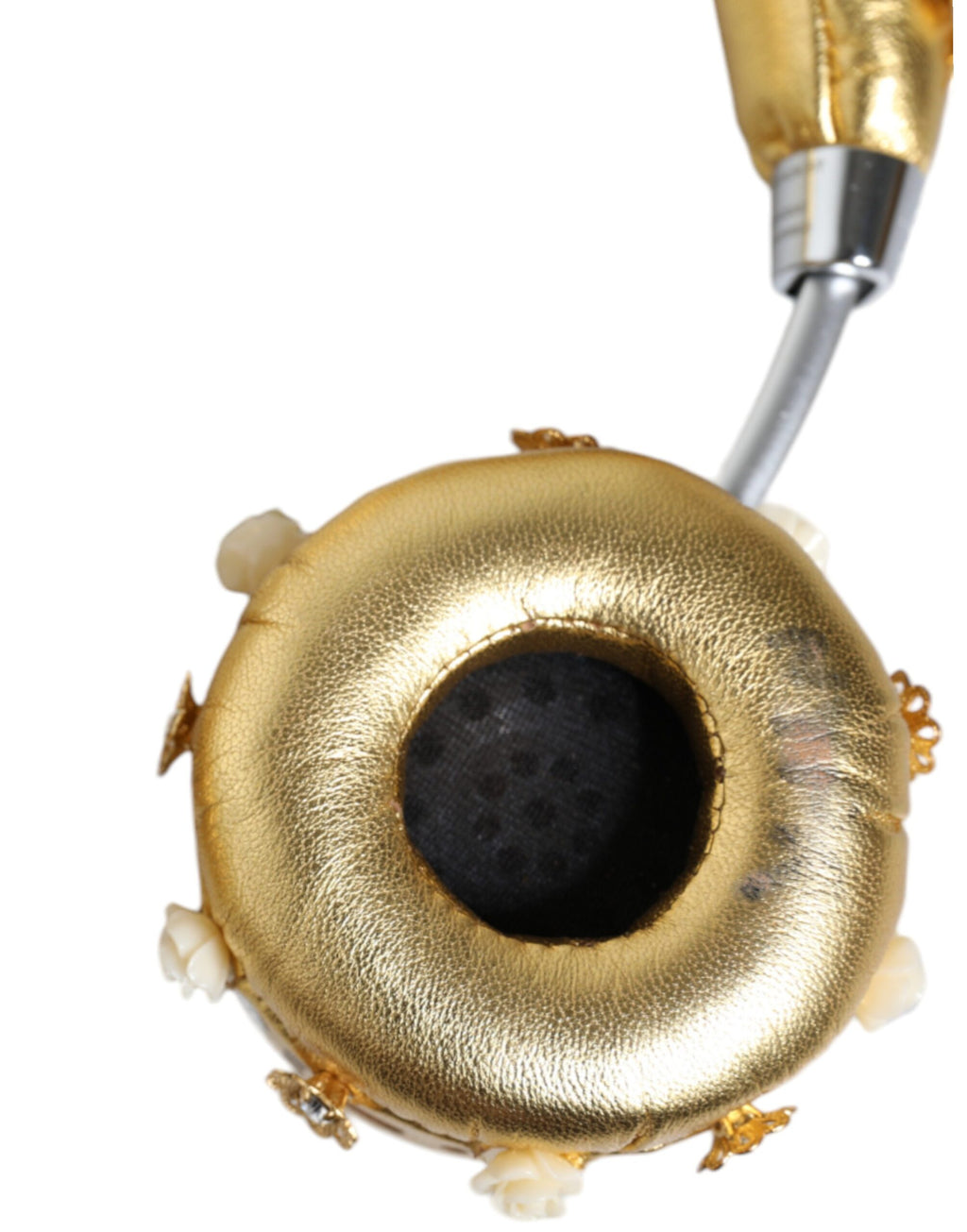 Goldene Leder-Kopfhörer mit Blumen- und Kristallengel-Motiv