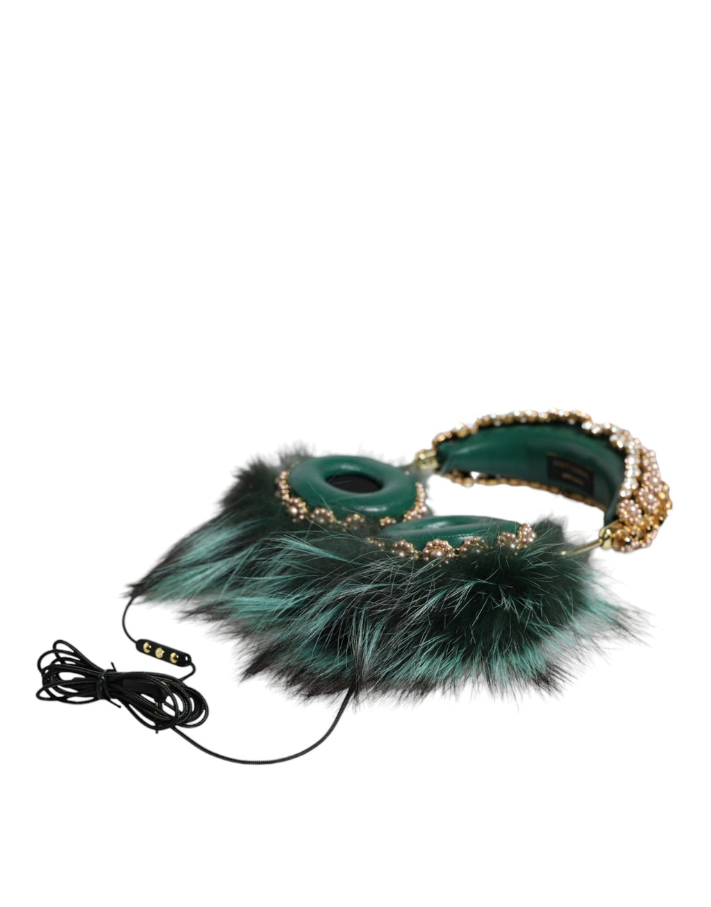 Grün Gold Crystal Fur Headset Audio AUX Kopfhörer
