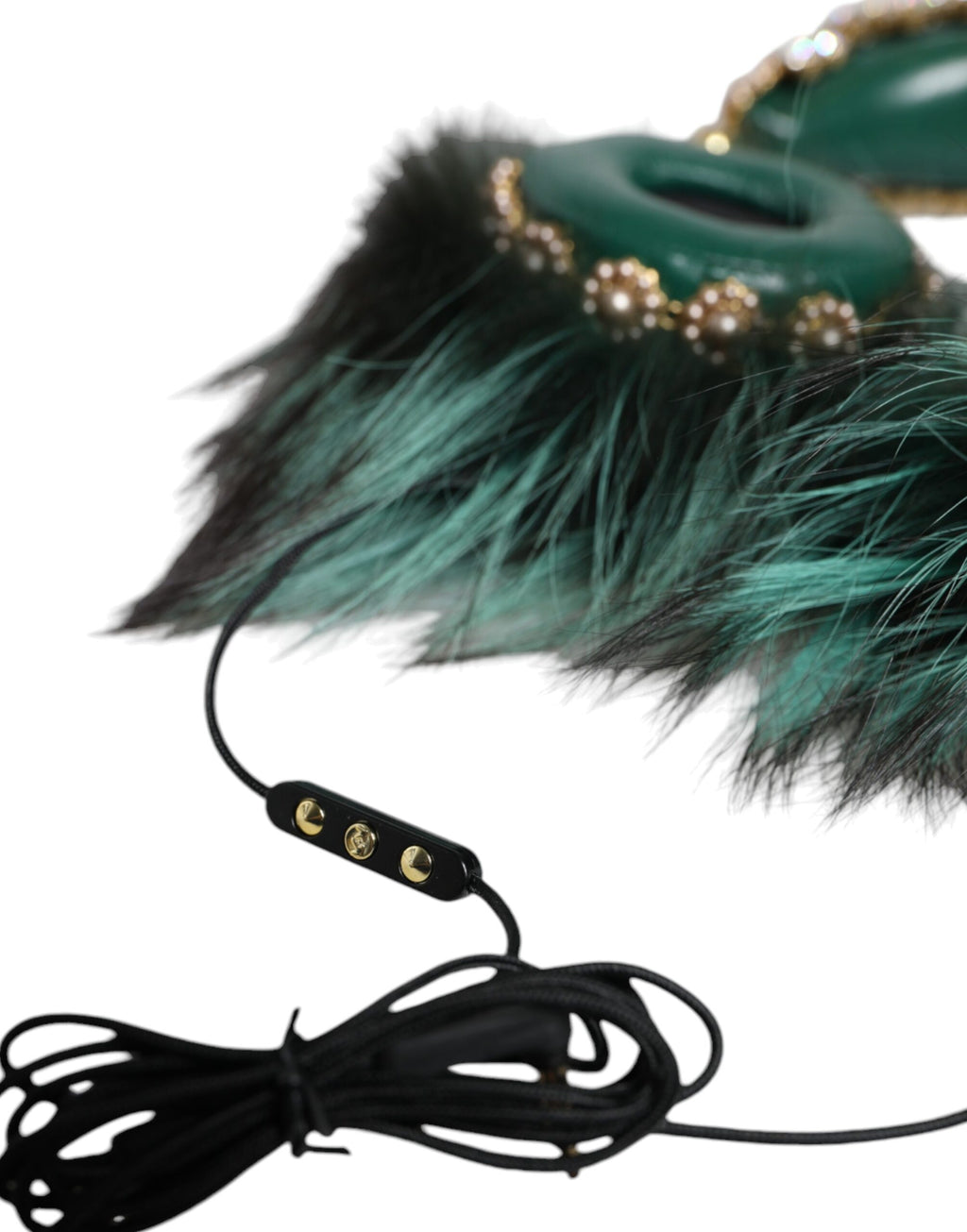 Grün Gold Crystal Fur Headset Audio AUX Kopfhörer