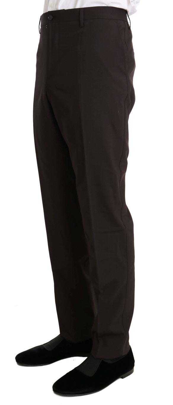Bordeauxfarbener, langer 3-teiliger Anzug aus Wollstretch