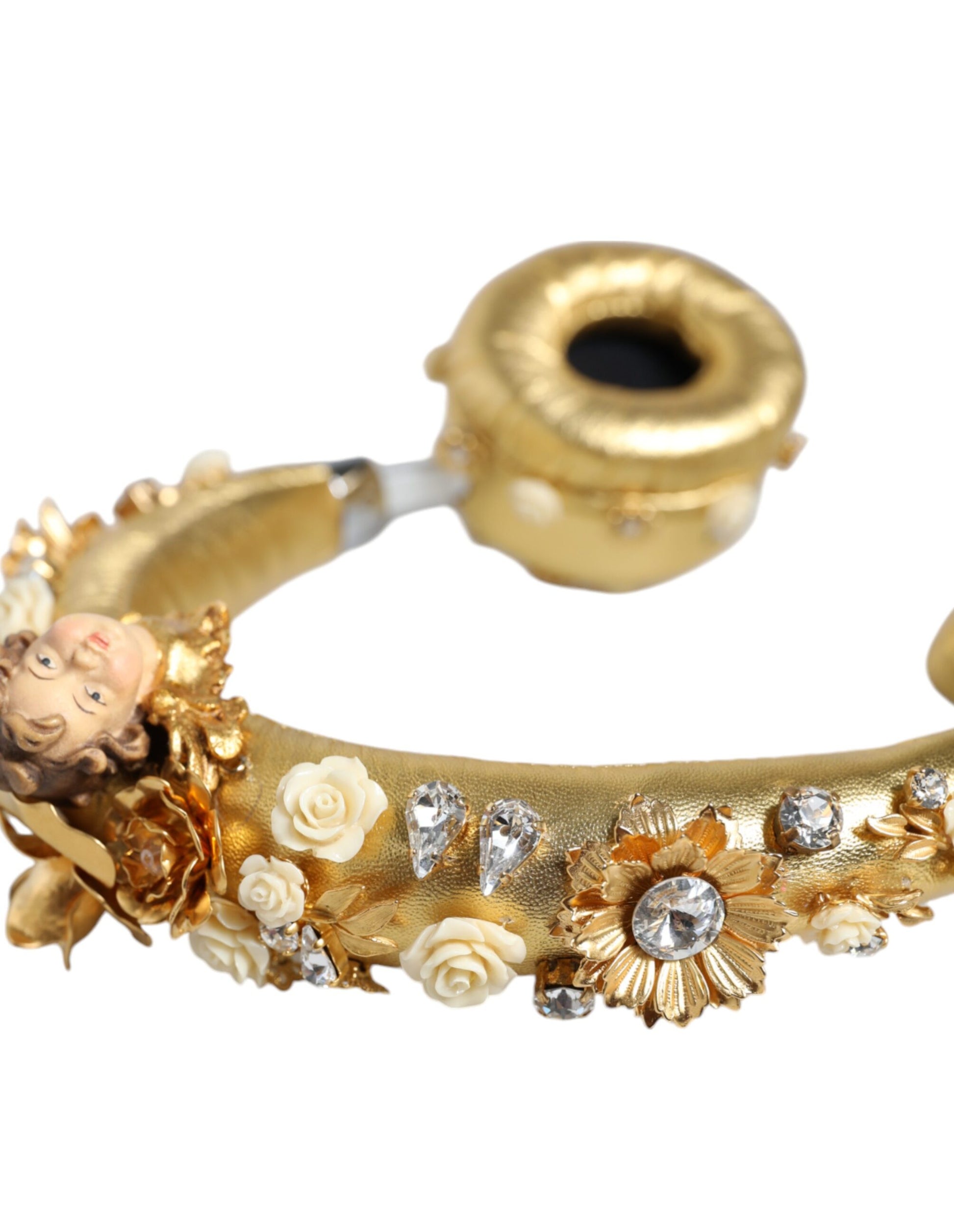 Gold Leder Floral Crystal Angel Headset Kopfhörer