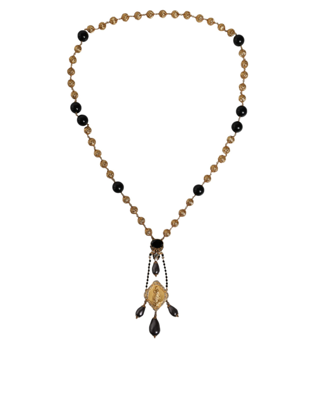 Goldkette Messing Schwarze Perlen Rosenkranz Stil Halskette
