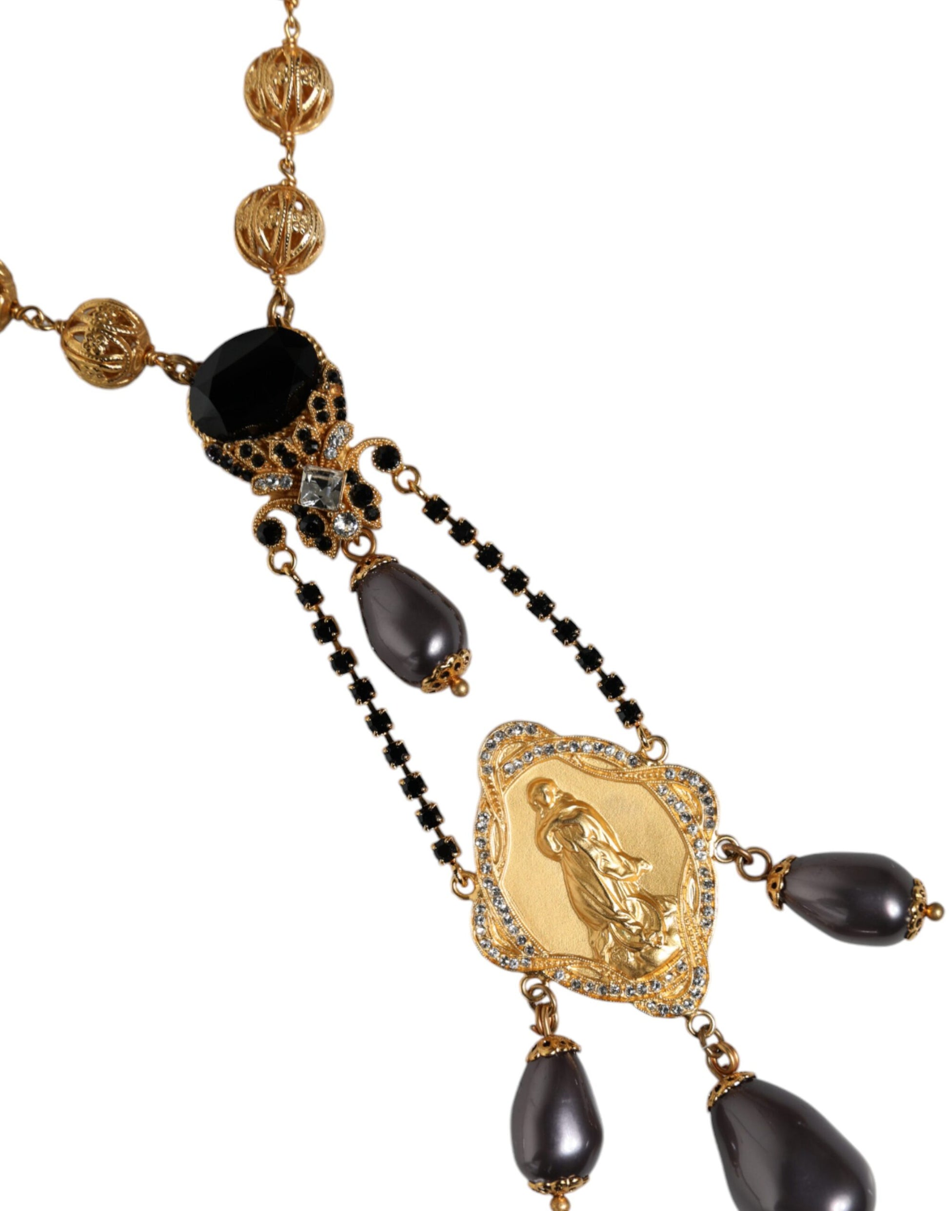 Goldkette Messing Schwarze Perlen Rosenkranz Stil Halskette