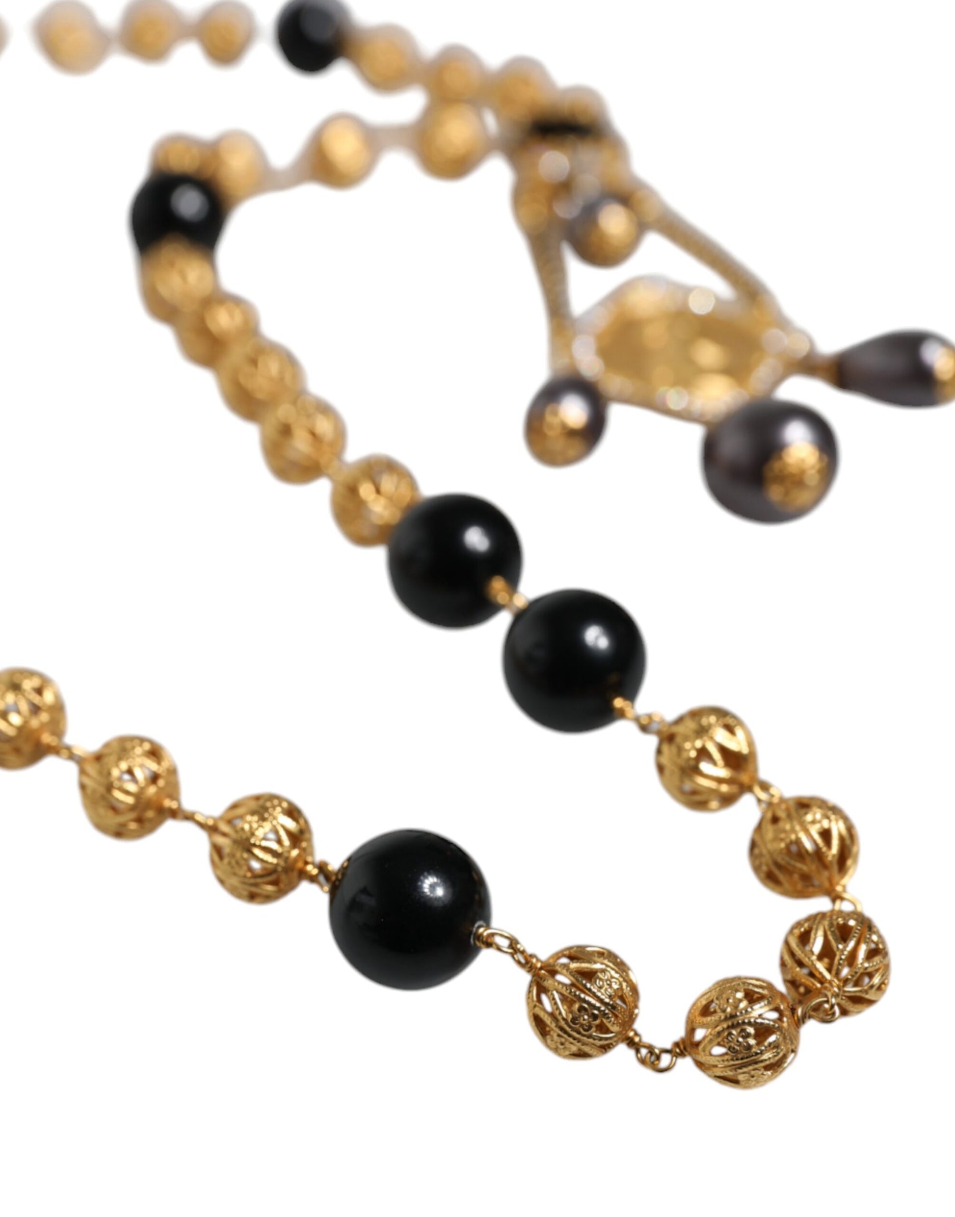 Goldkette Messing Schwarze Perlen Rosenkranz Stil Halskette