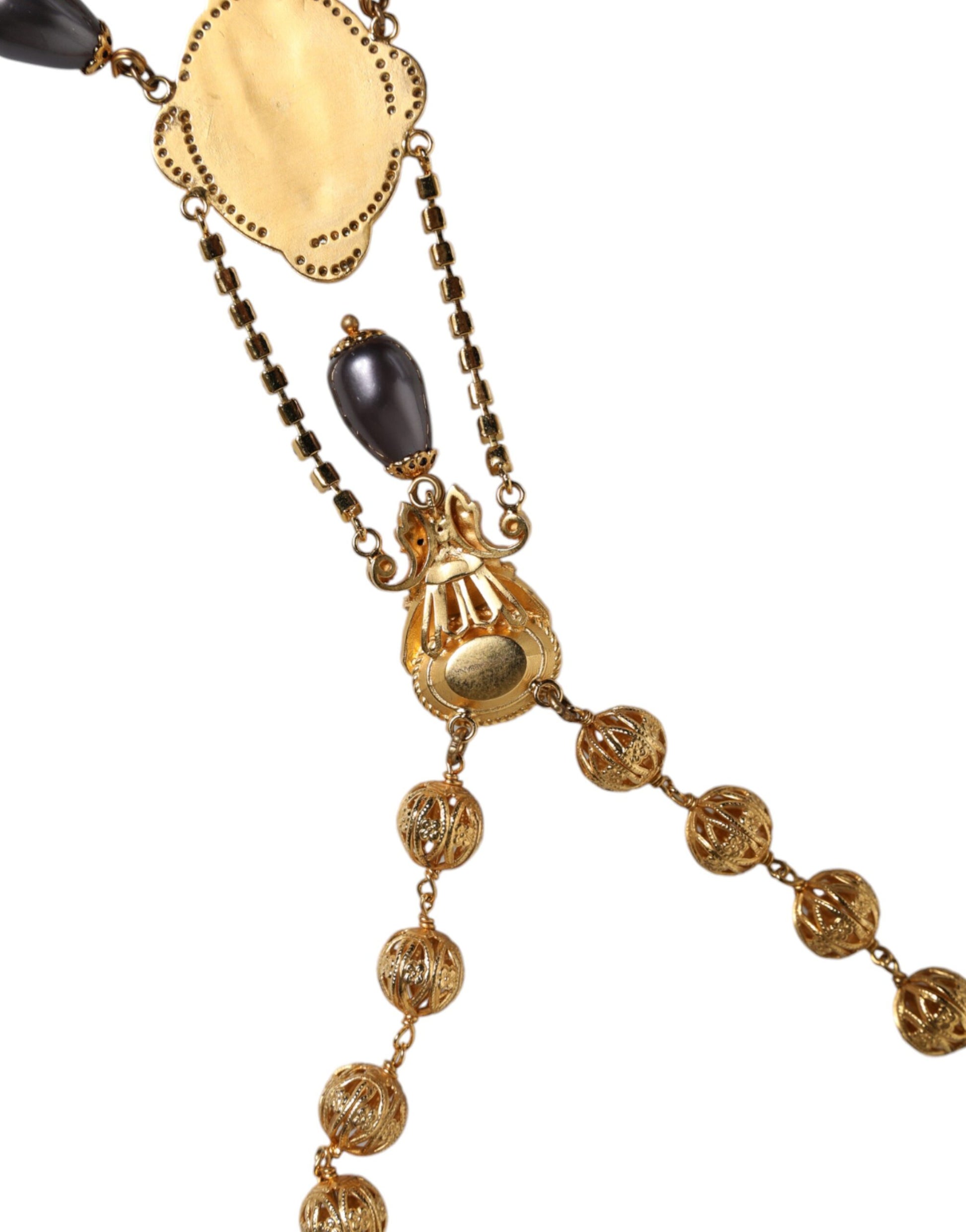 Goldkette Messing Schwarze Perlen Rosenkranz Stil Halskette