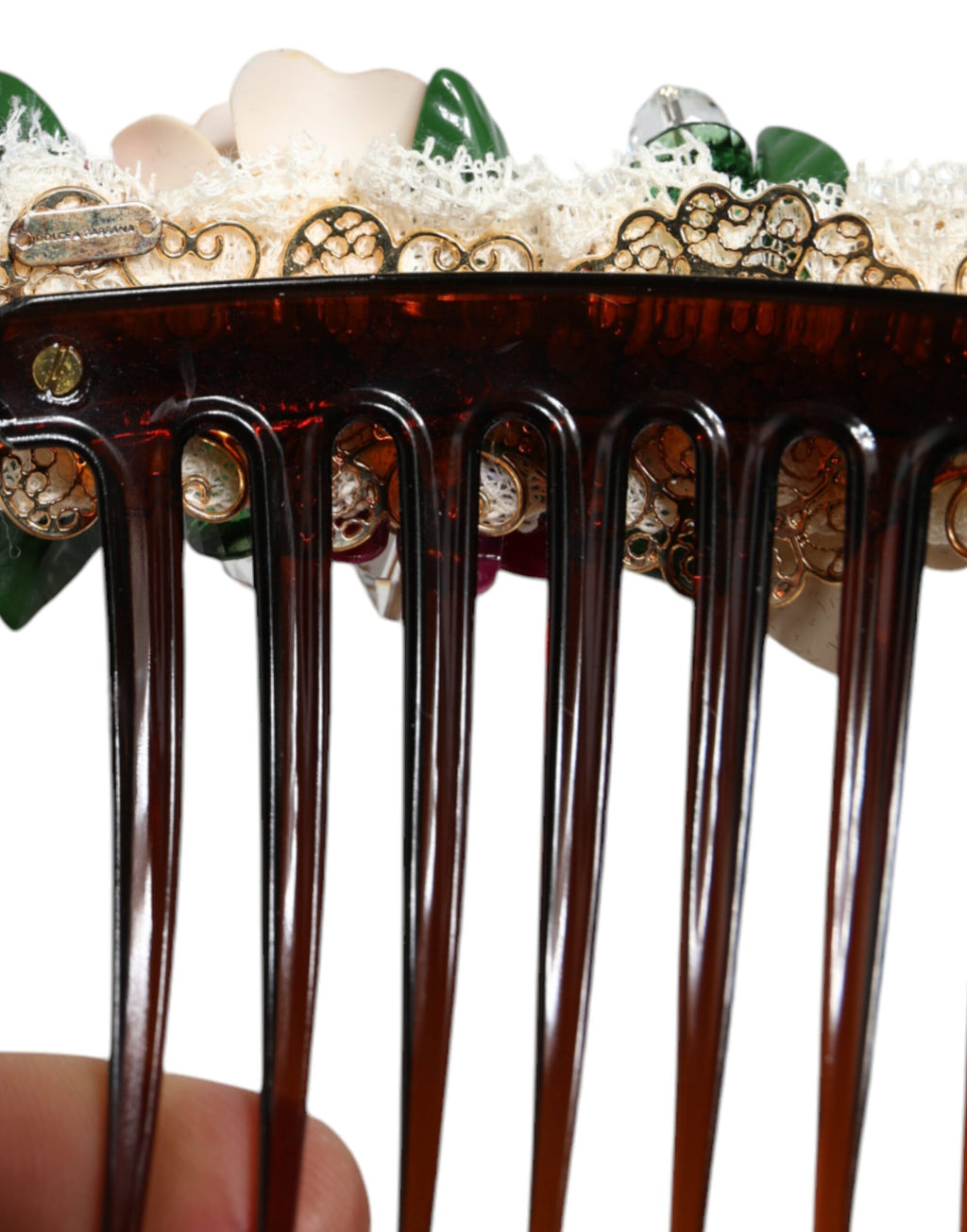 Brauner Kunststoff Kristall Blumen Damen Haarkamm