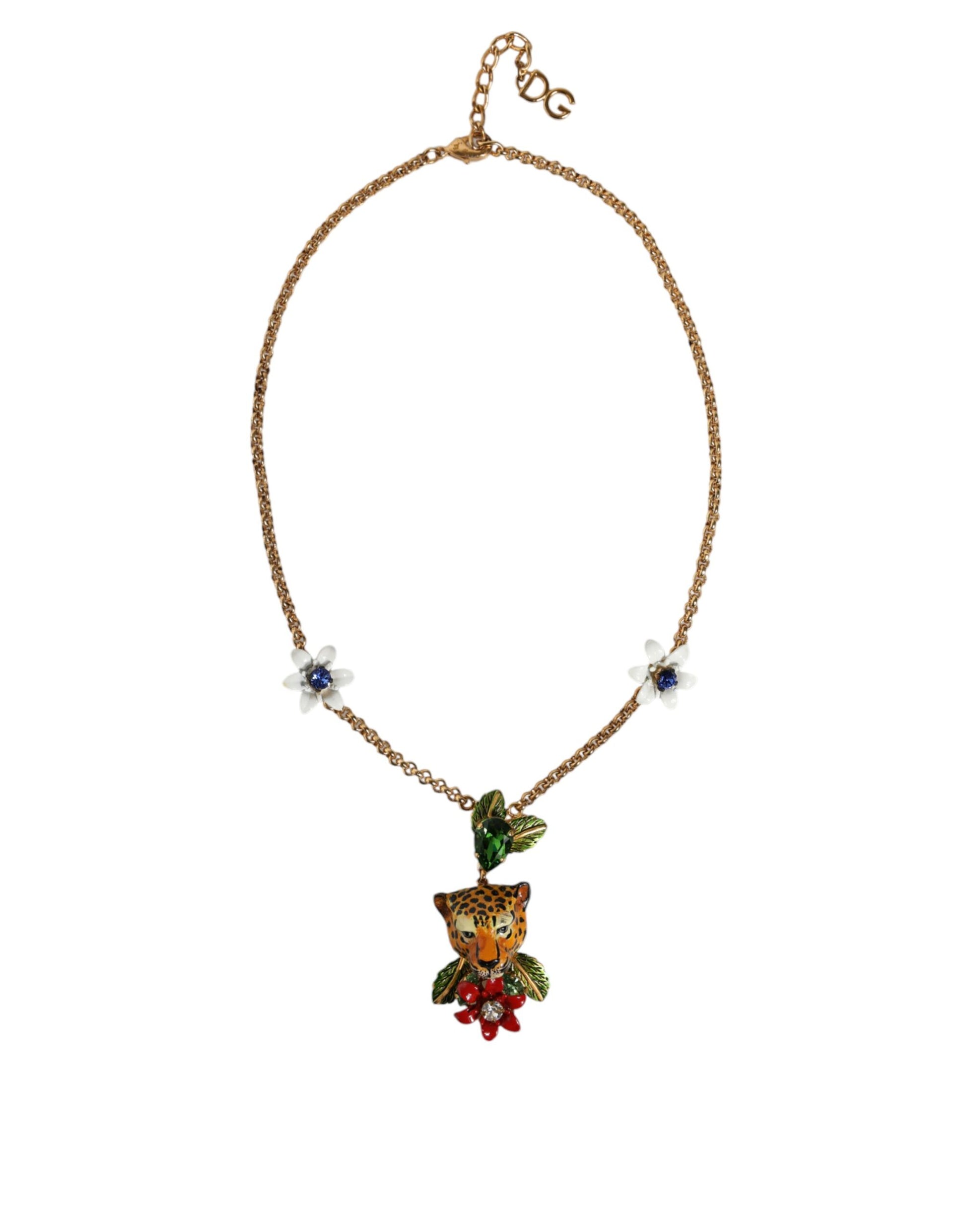 Statement-Halskette aus goldfarbenem Messing mit Leopardenblumenverzierung