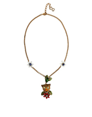 Statement-Halskette aus goldfarbenem Messing mit Leopardenblumenverzierung