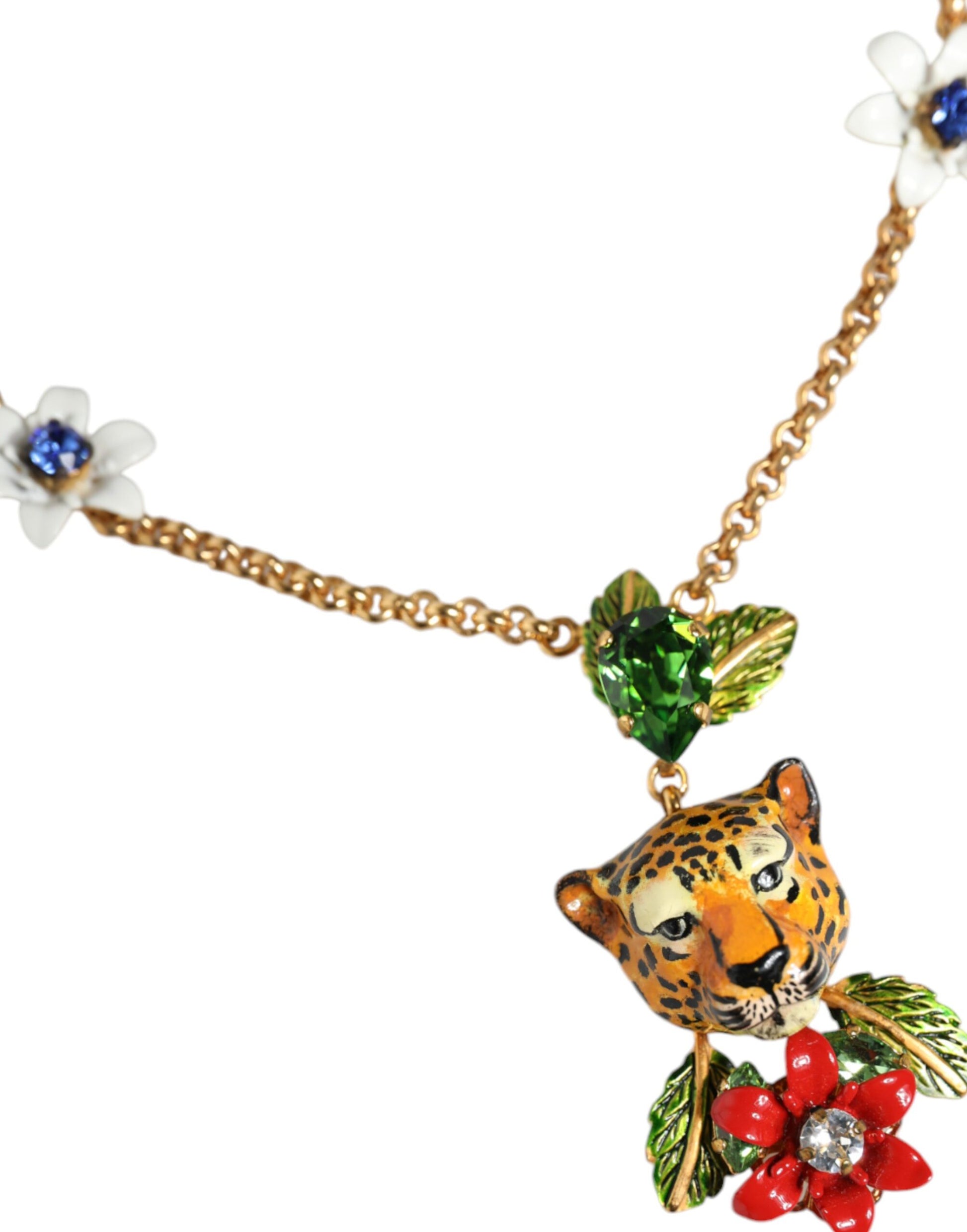 Statement-Halskette aus goldfarbenem Messing mit Leopardenblumenverzierung