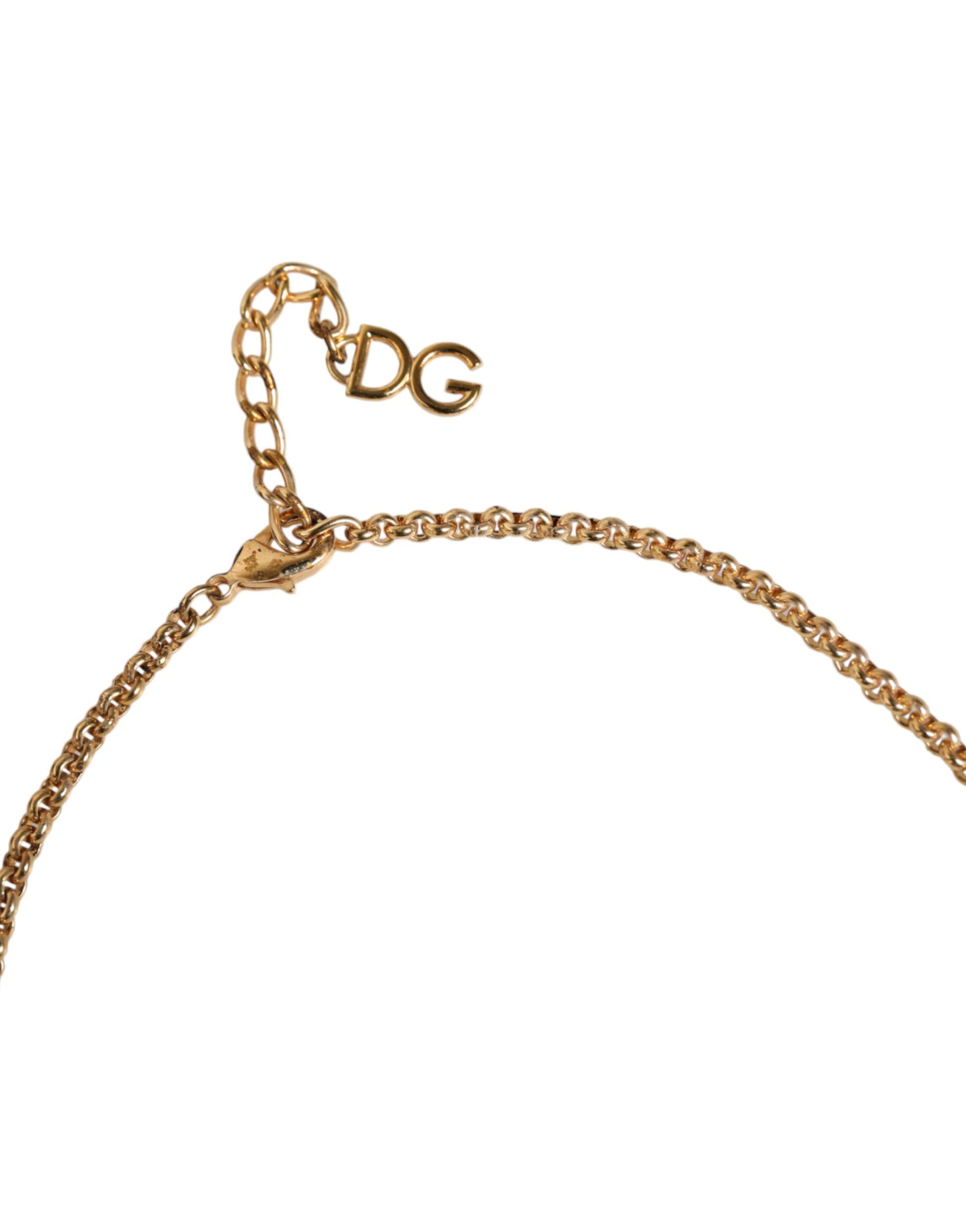Statement-Halskette aus goldfarbenem Messing mit Leopardenblumenverzierung