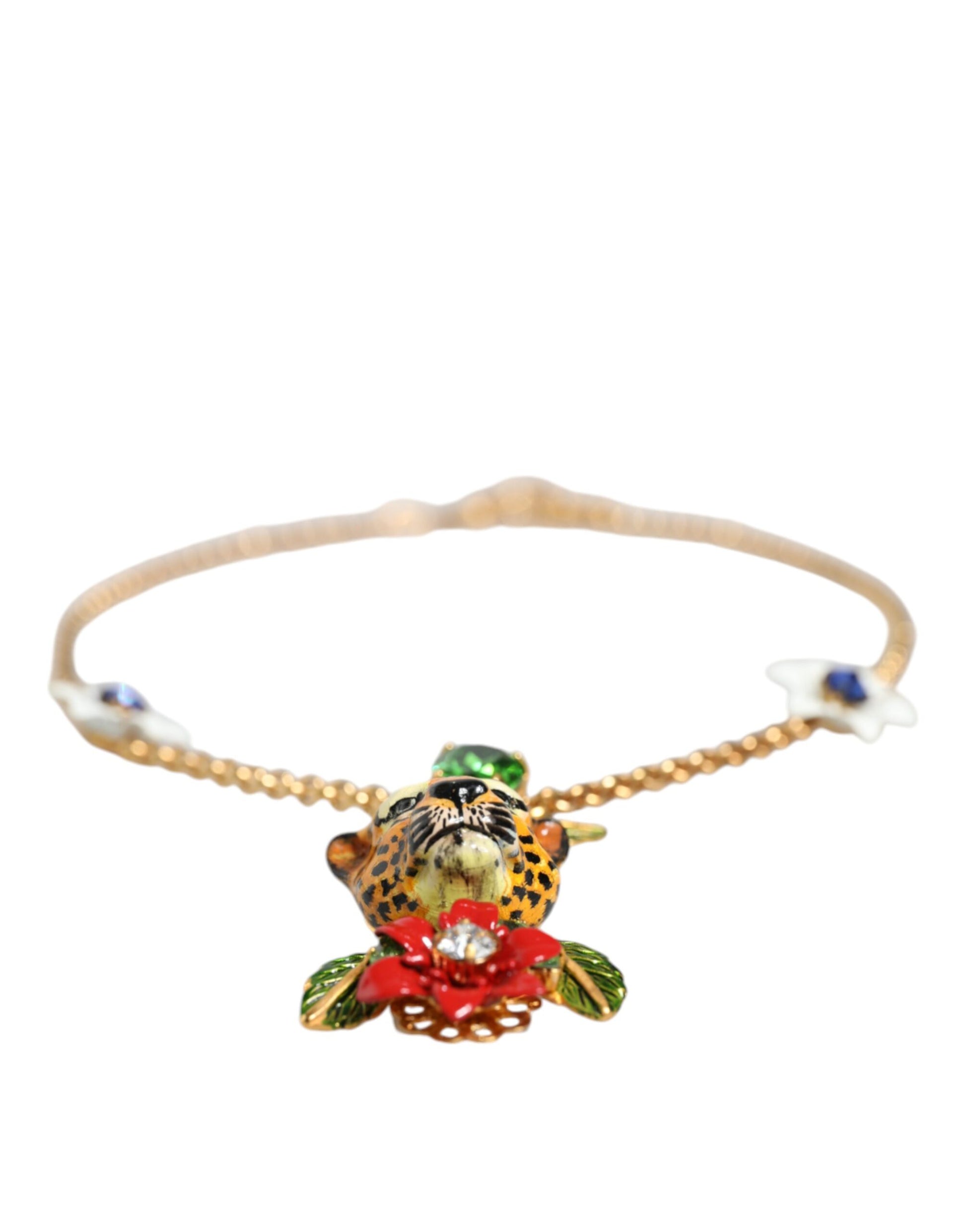 Statement-Halskette aus goldfarbenem Messing mit Leopardenblumenverzierung