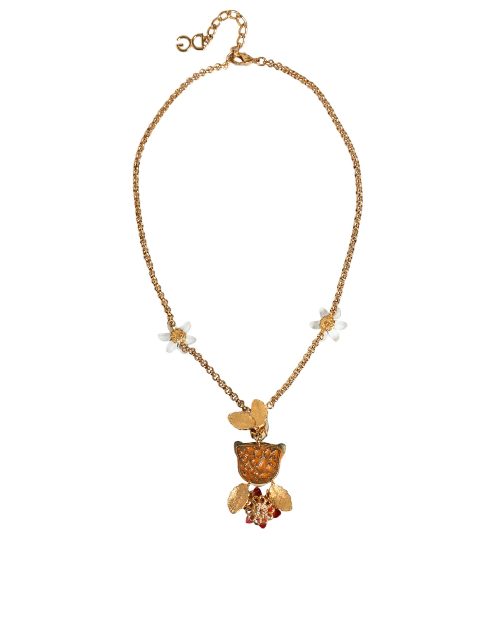 Statement-Halskette aus goldfarbenem Messing mit Leopardenblumenverzierung