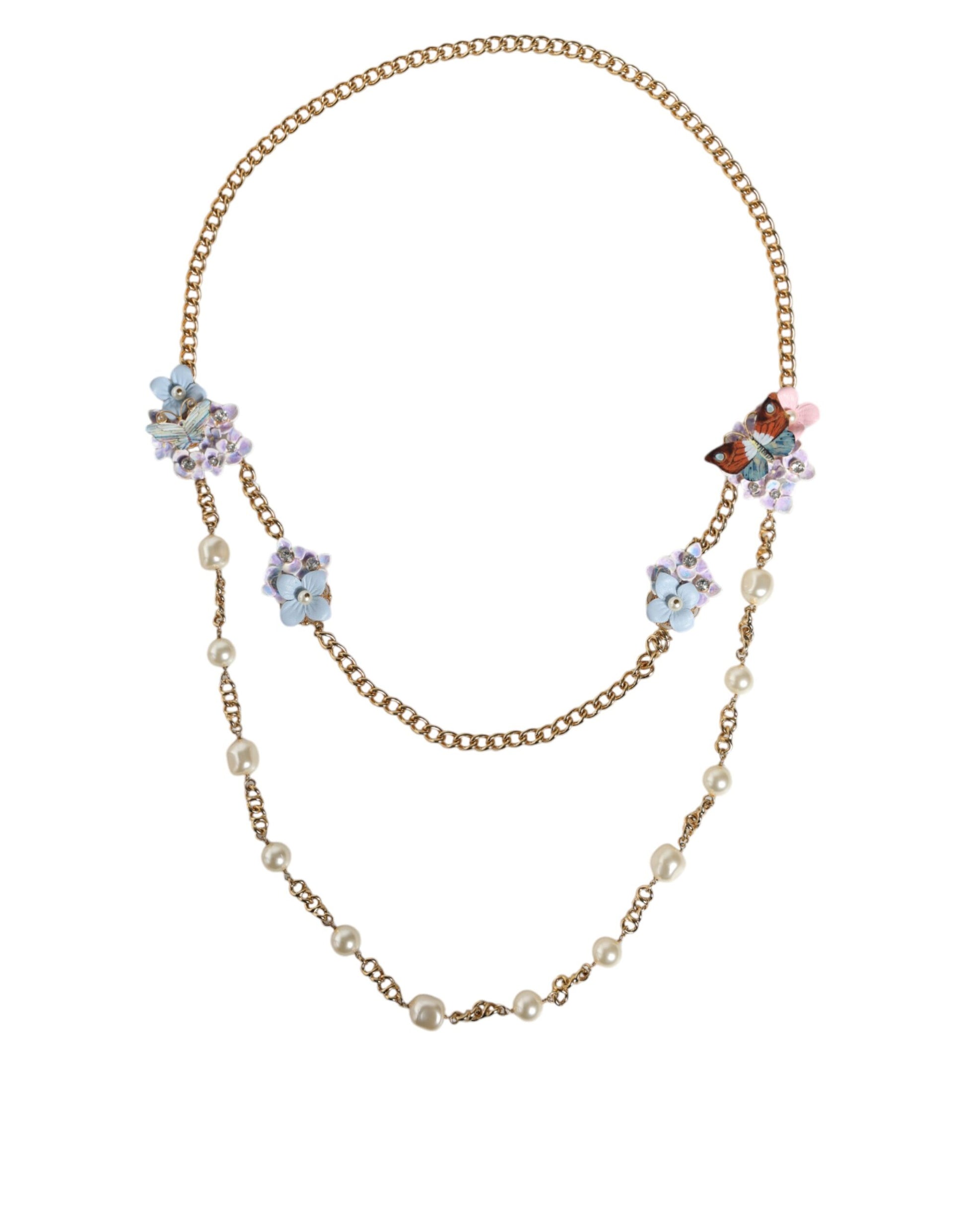 Goldkette Messing Floral Layered Crystal Pearl Halskette