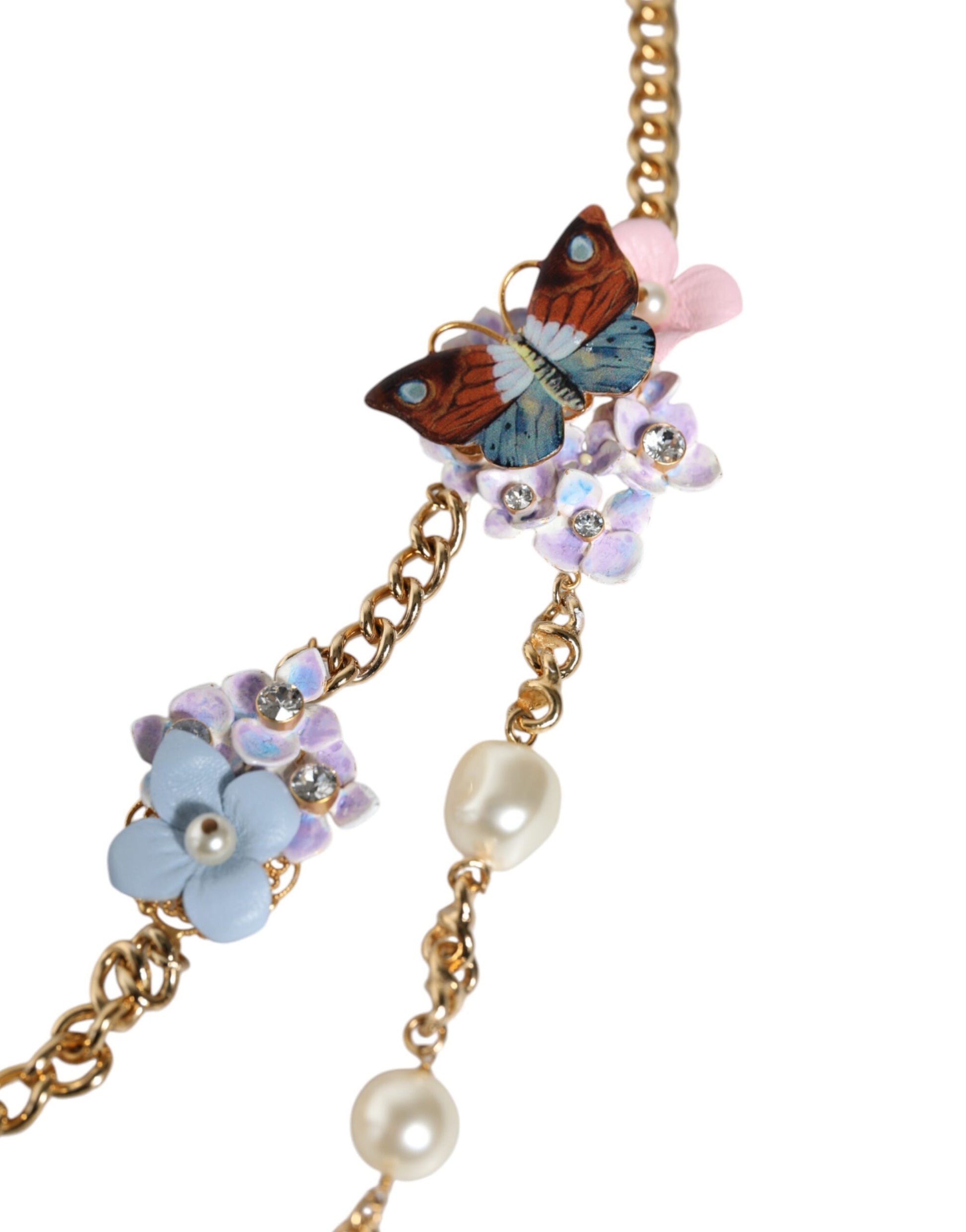 Goldkette Messing Floral Layered Crystal Pearl Halskette