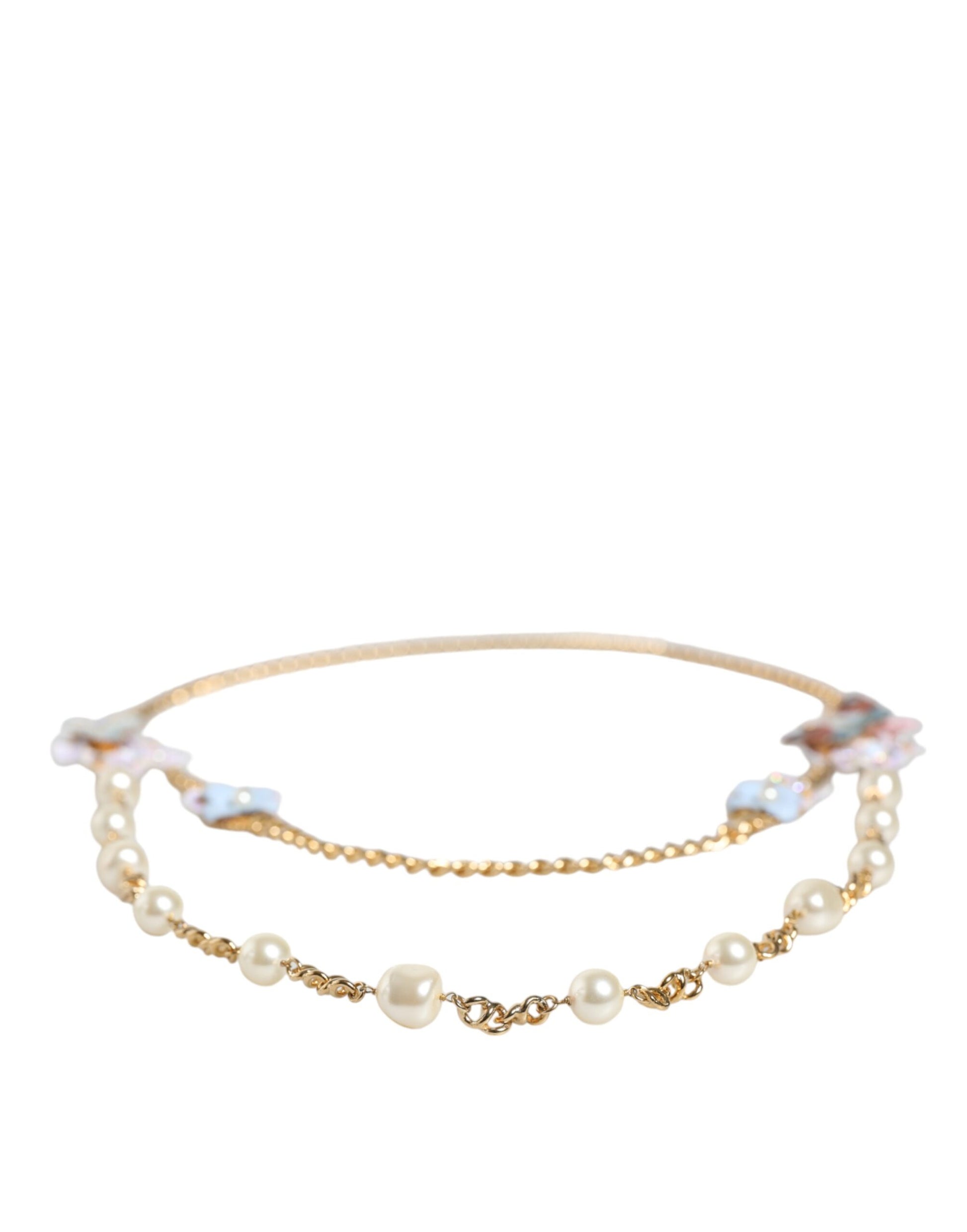 Goldkette Messing Floral Layered Crystal Pearl Halskette
