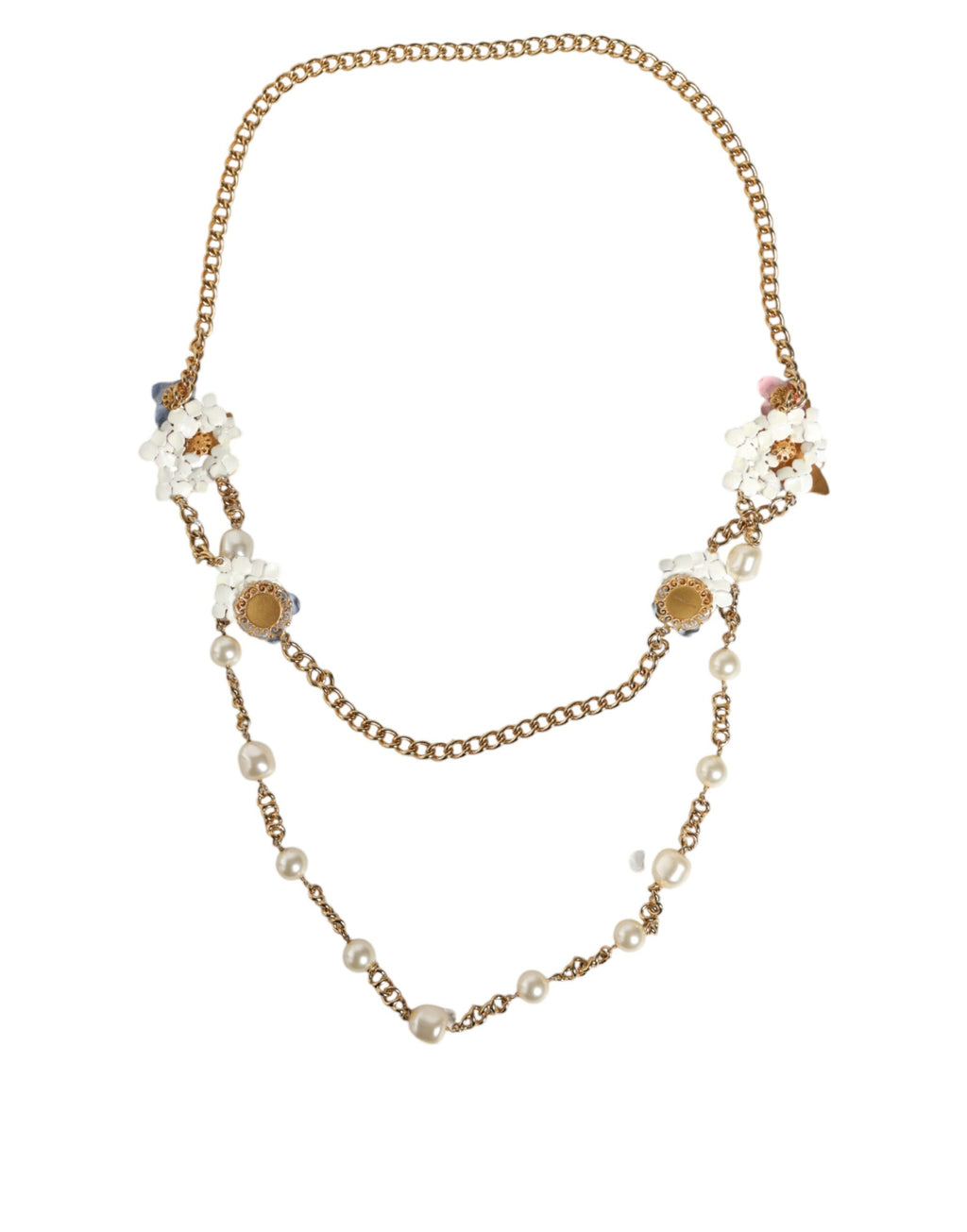 Goldkette Messing Floral Layered Crystal Pearl Halskette