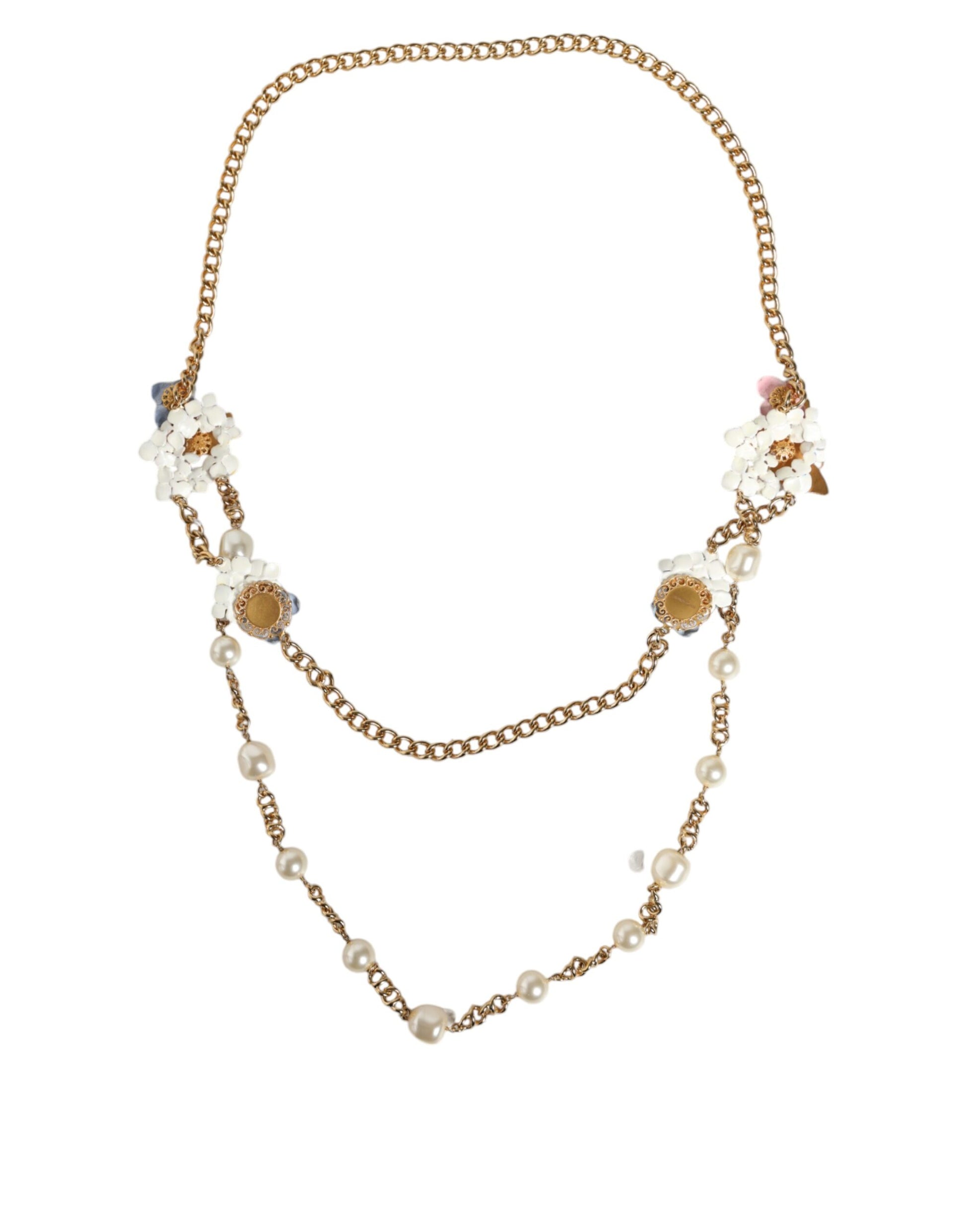 Goldkette Messing Floral Layered Crystal Pearl Halskette