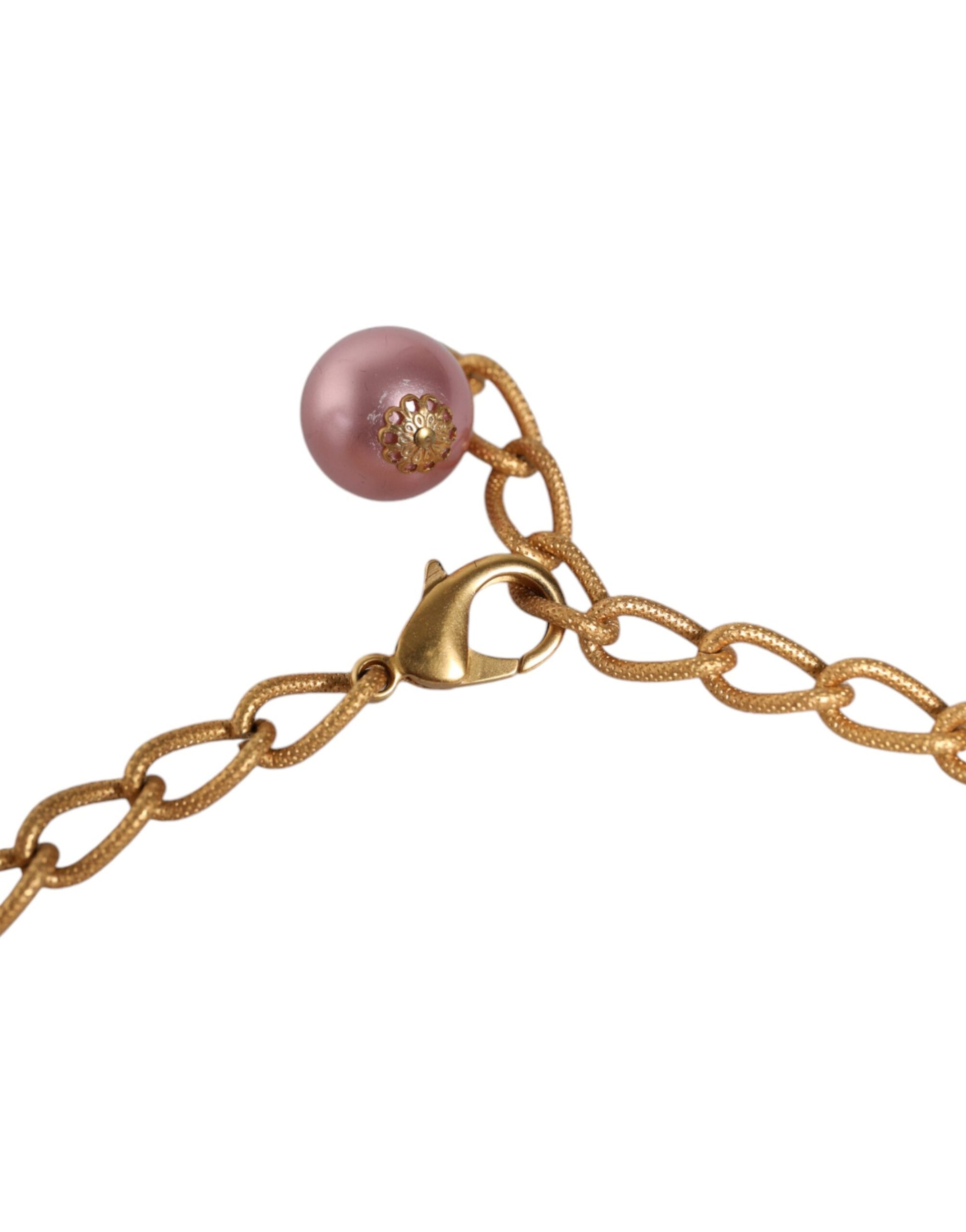 Rosa Maxi Faux Perlen Perlen Kristalle Gold Kette Halskette