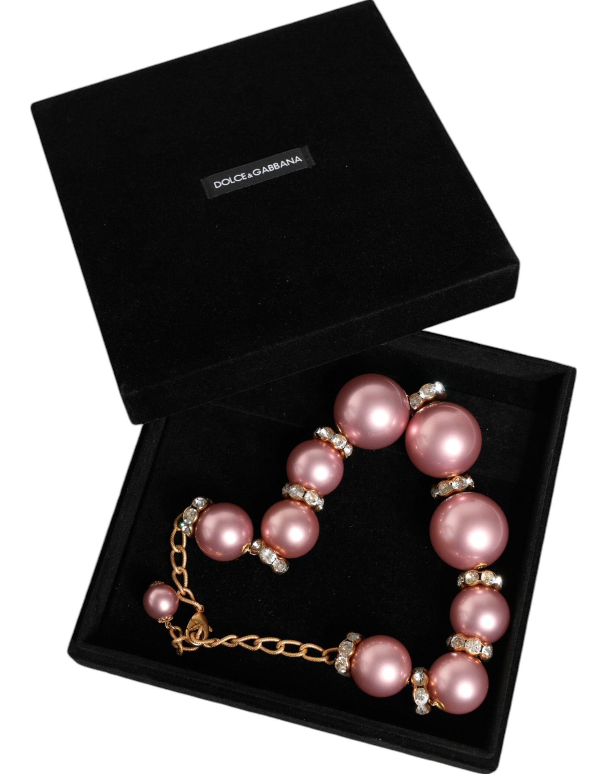 Rosa Maxi Faux Perlen Perlen Kristalle Gold Kette Halskette