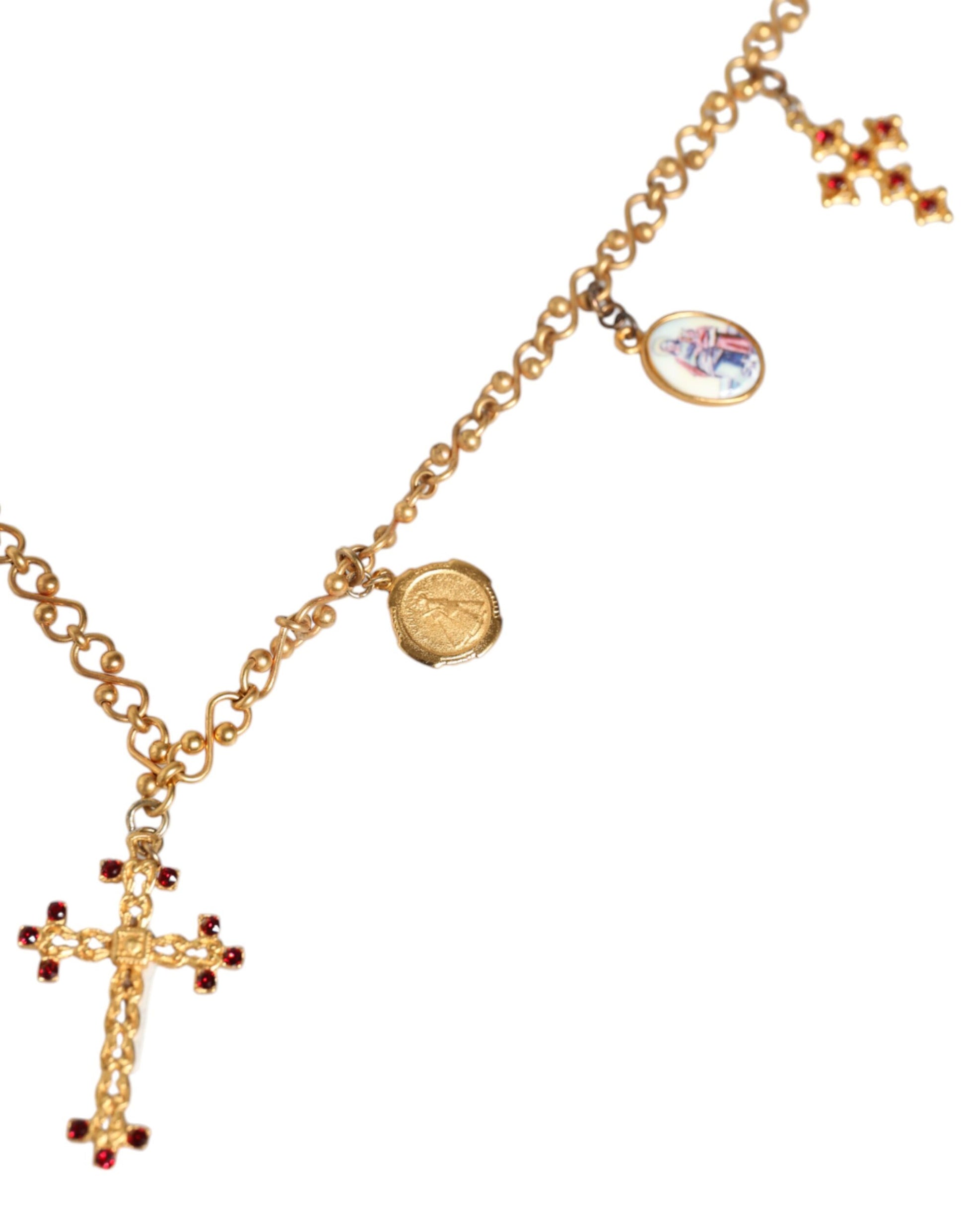 Goldfarbene Messingkette mit religiösem Kreuzanhänger