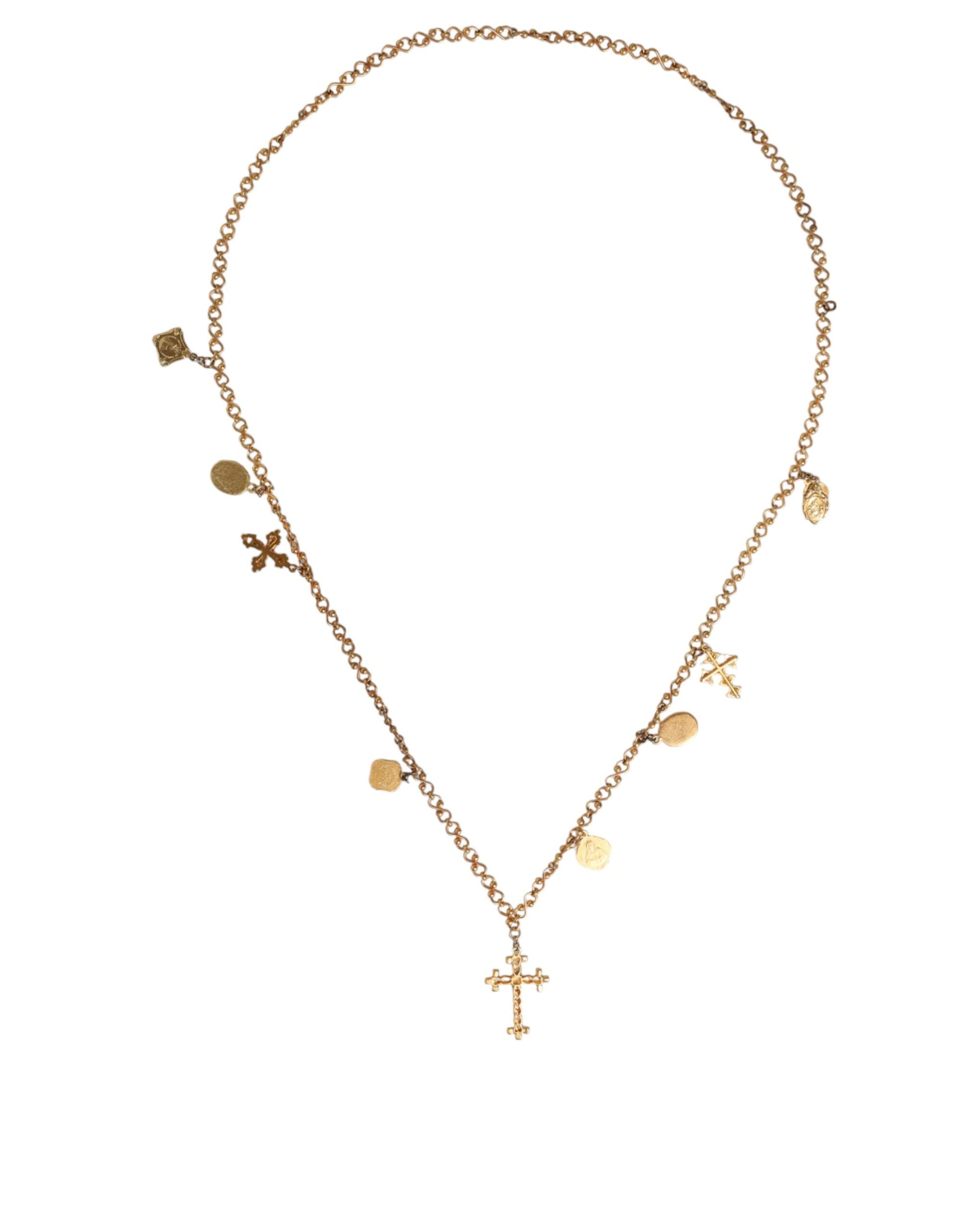 Goldfarbene Messingkette mit religiösem Kreuzanhänger