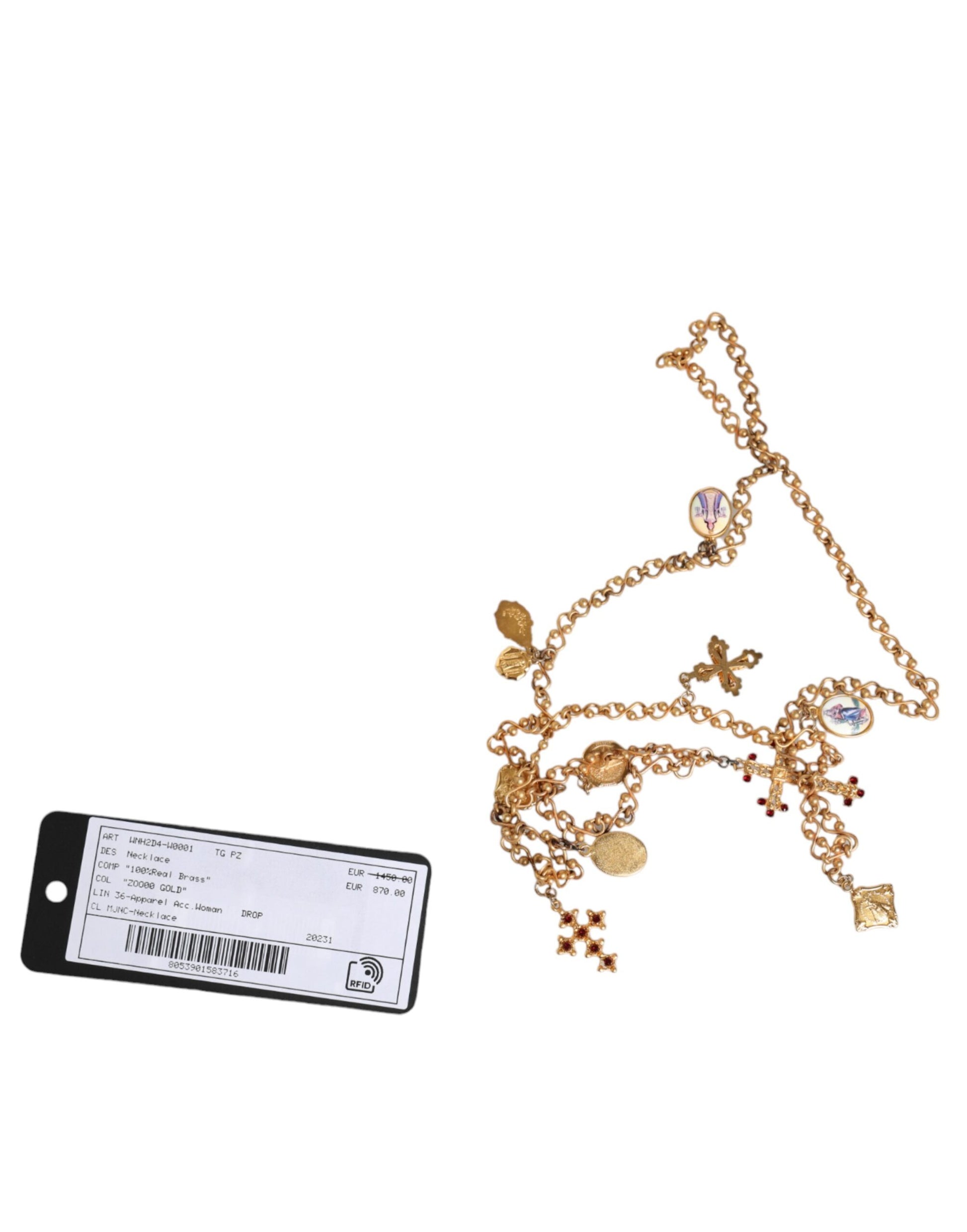 Goldfarbene Messingkette mit religiösem Kreuzanhänger