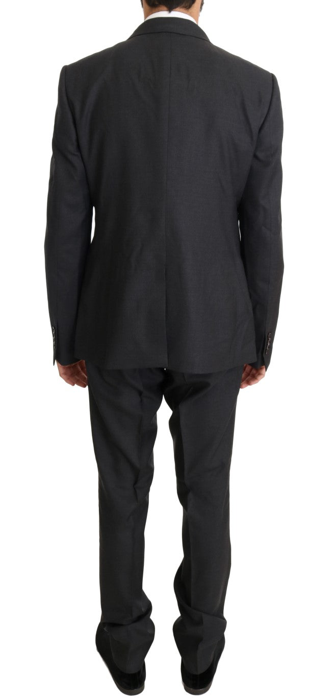 Grauer zweireihiger Slim-Fit-Anzug aus Wolle und Seide