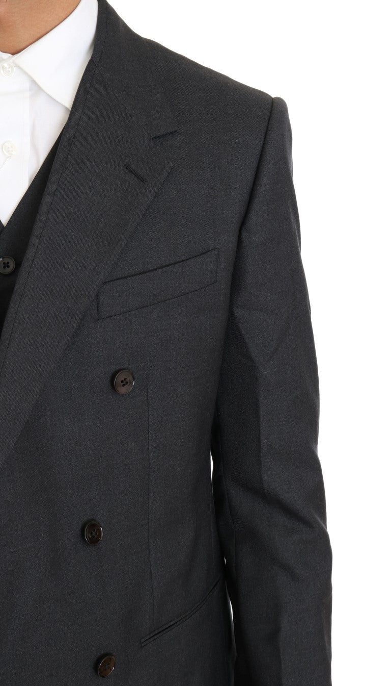 Grauer zweireihiger Slim-Fit-Anzug aus Wolle und Seide