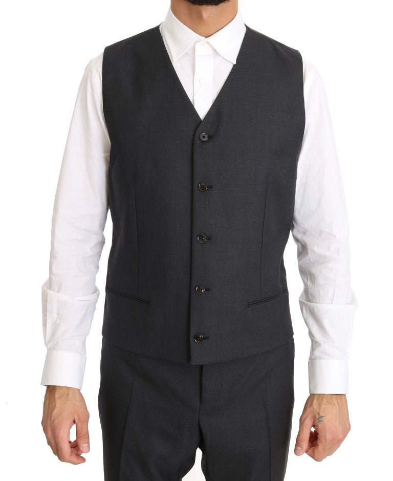 Grauer zweireihiger Slim-Fit-Anzug aus Wolle und Seide