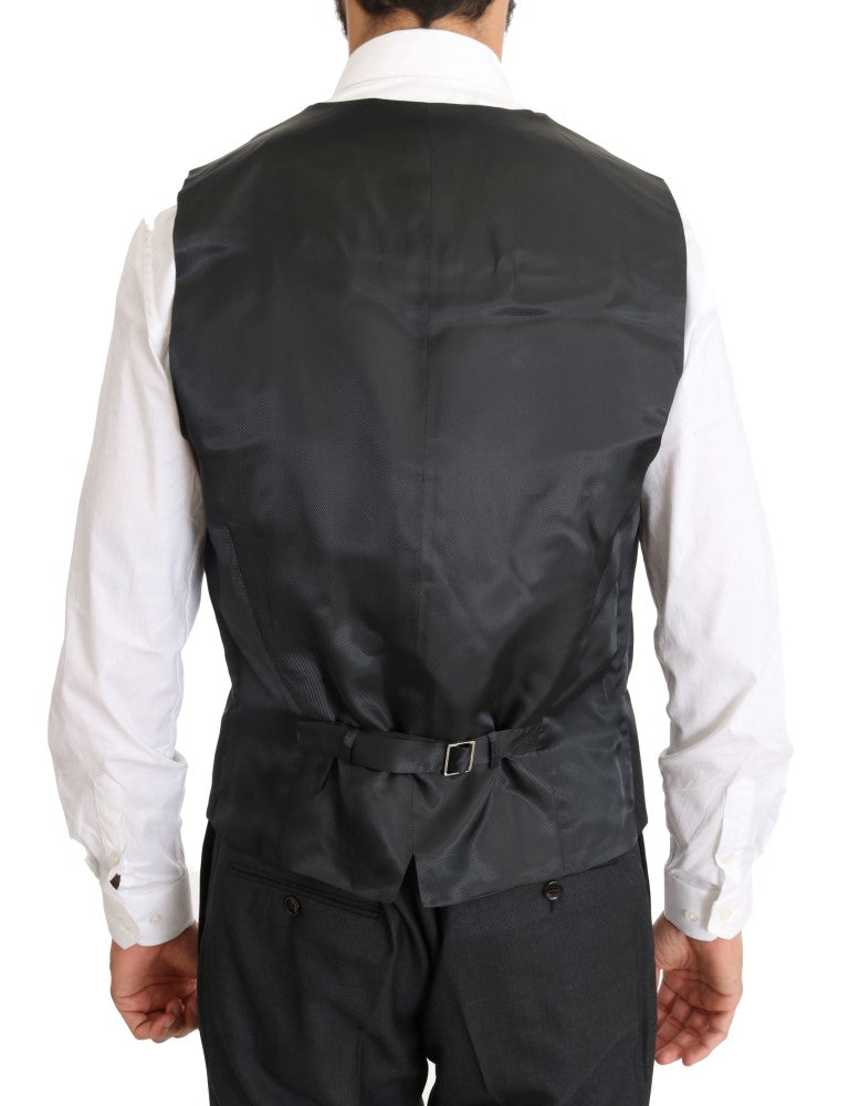 Grauer zweireihiger Slim-Fit-Anzug aus Wolle und Seide