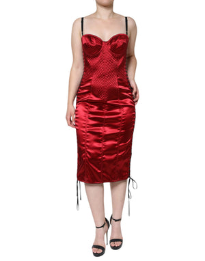 Rotes, figurbetontes Midikleid mit Bustier-Korsett und Spitze