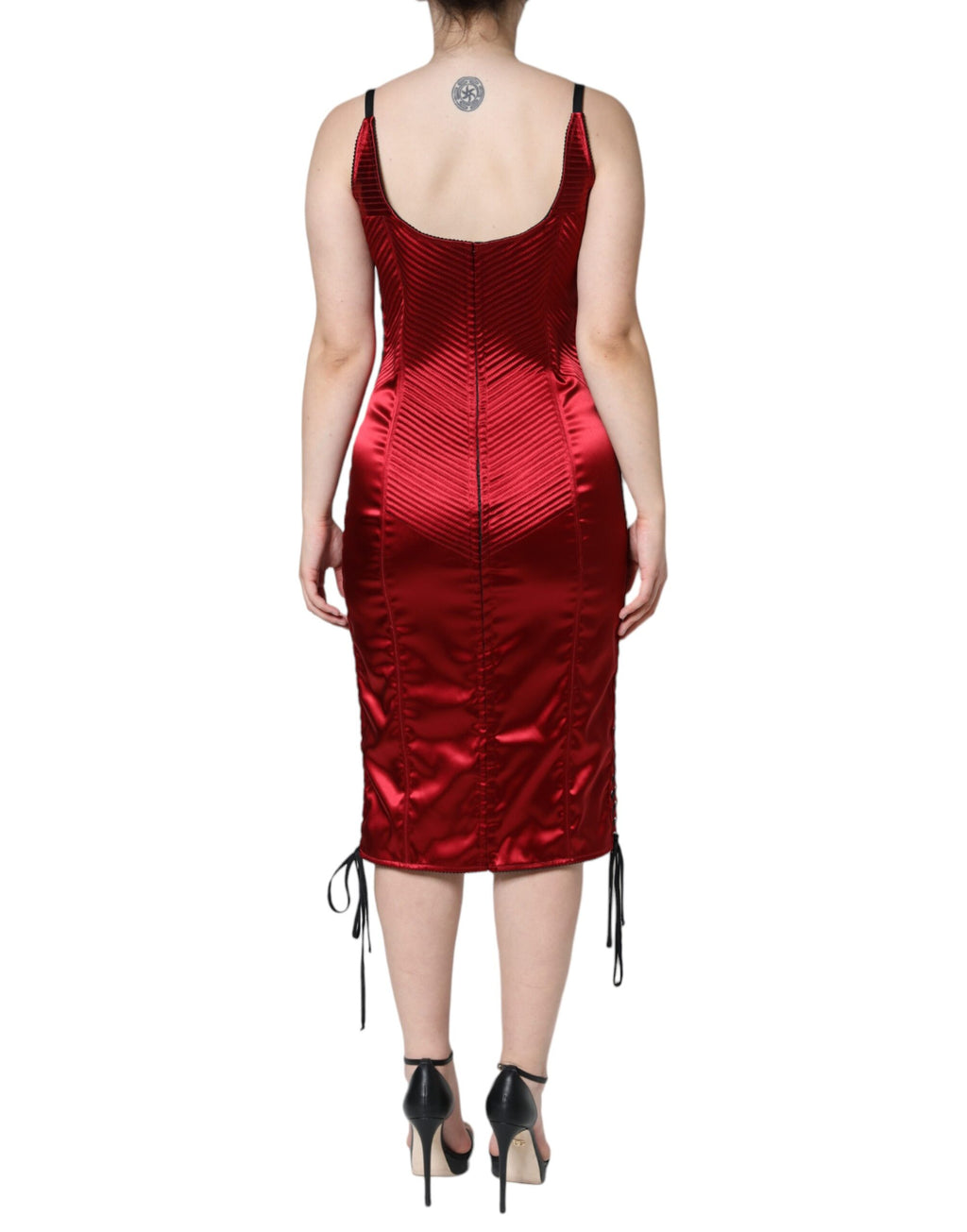Rotes, figurbetontes Midikleid mit Bustier-Korsett und Spitze