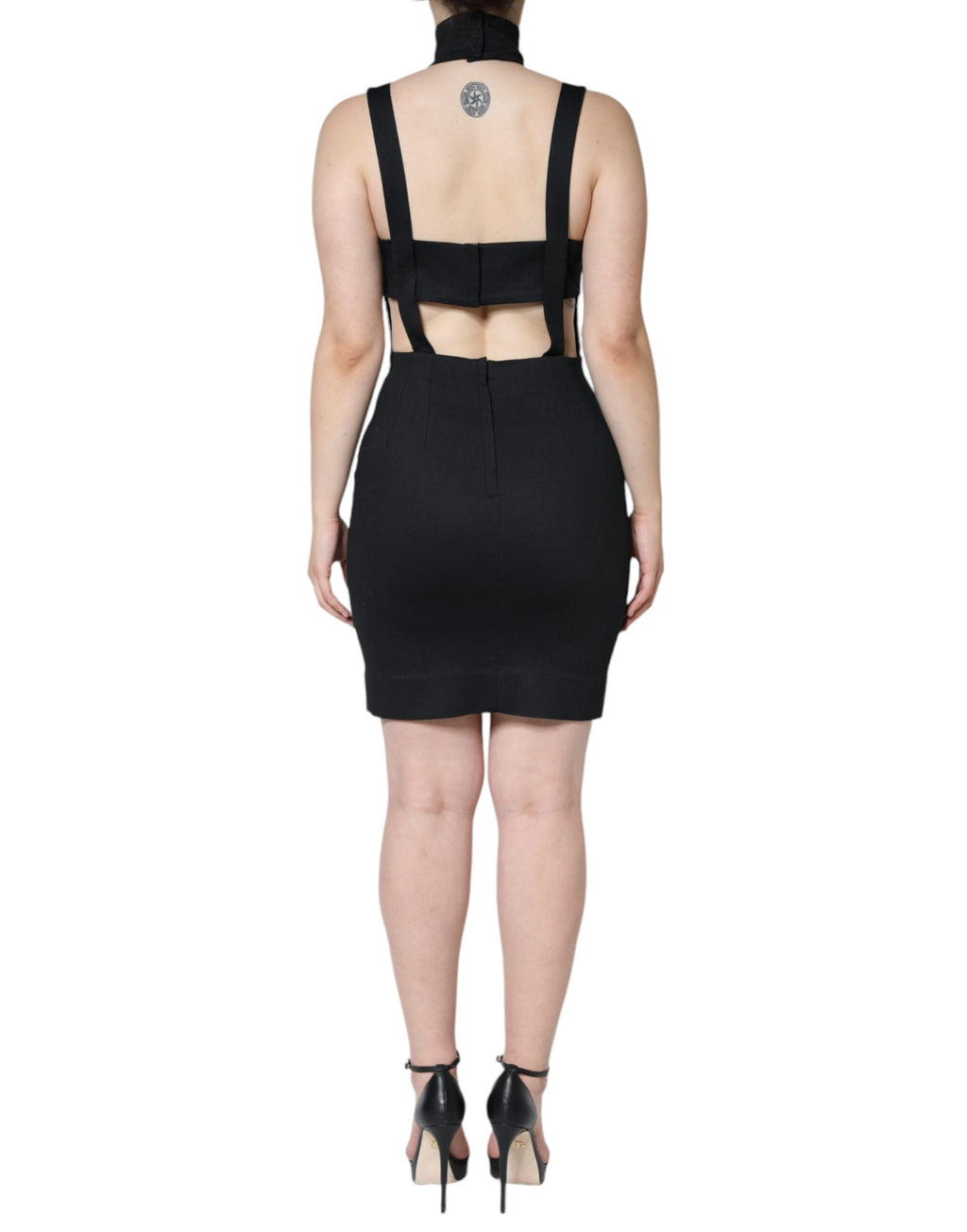 Schwarzes, ärmelloses, figurbetontes Minikleid mit Cut-outs