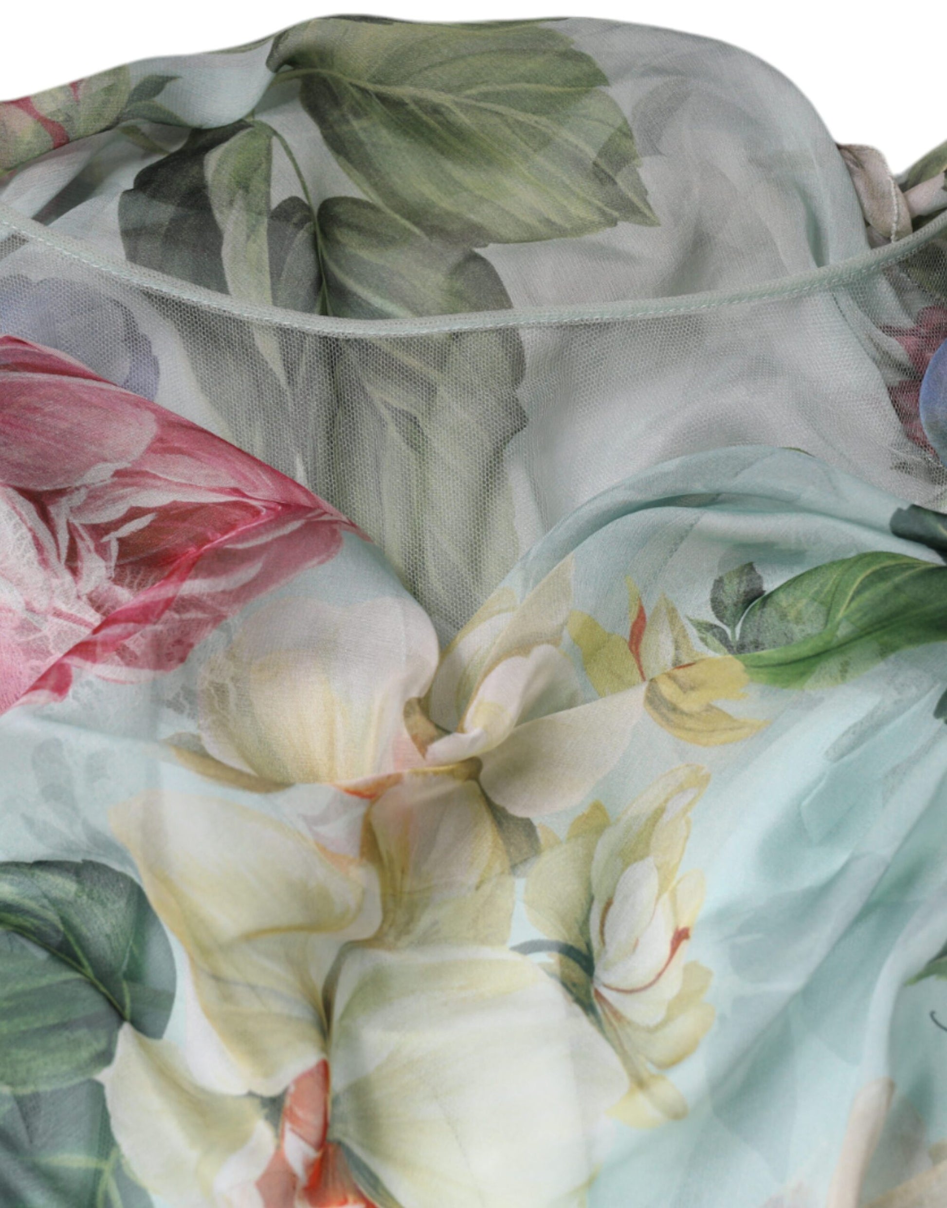 Langes Seidenkleid mit mehrfarbigem Blumenmuster