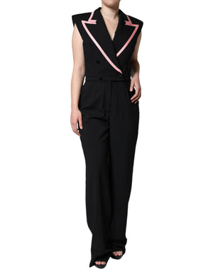 Schwarzes ärmelloses Jumpsuit-Kleid aus Wollmischung