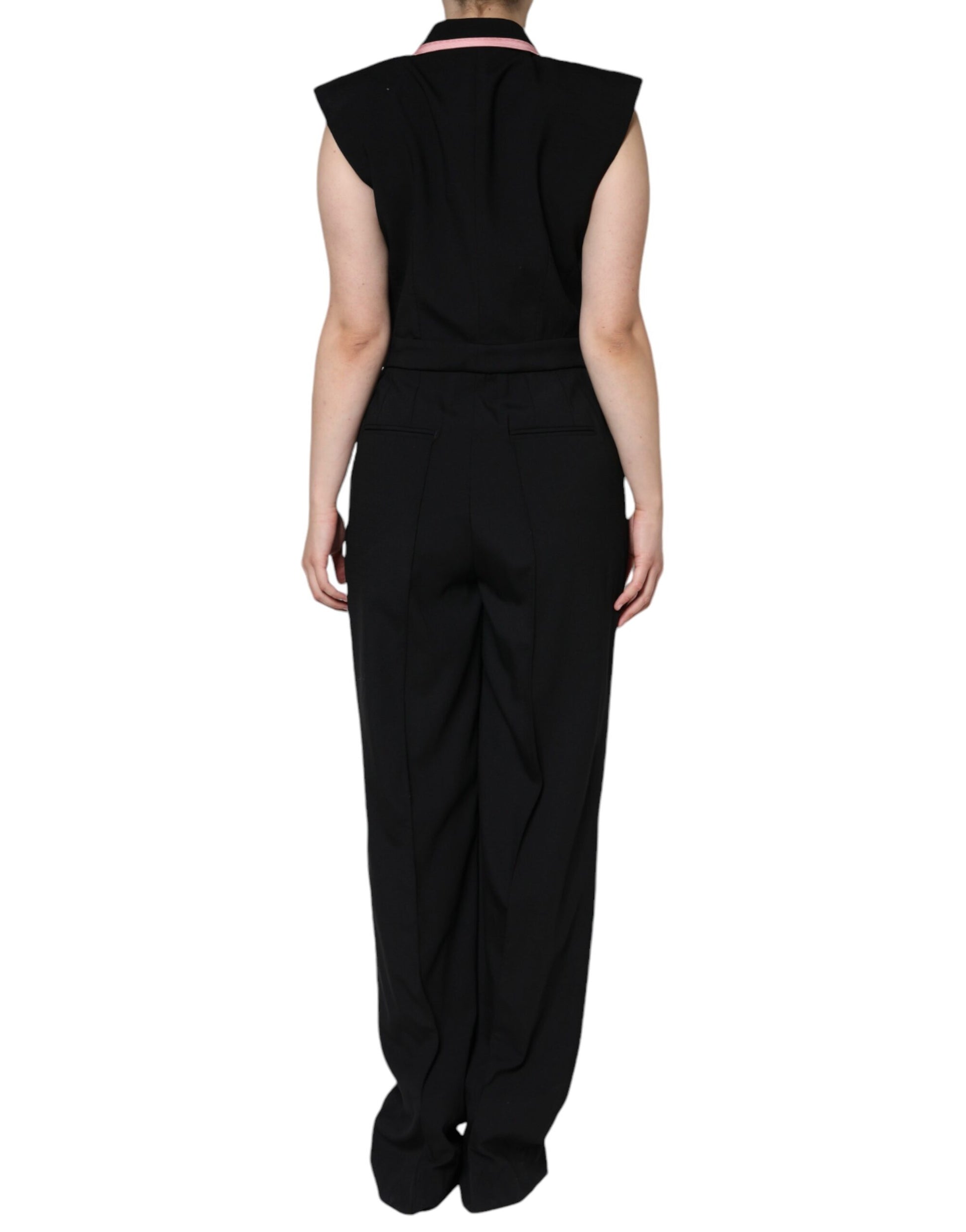 Schwarzes ärmelloses Jumpsuit-Kleid aus Wollmischung